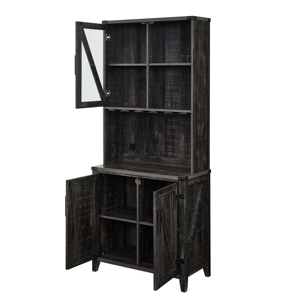 Gramercy Way Bar Cabinet with Upper Glass Cabinet in Charocal Finish