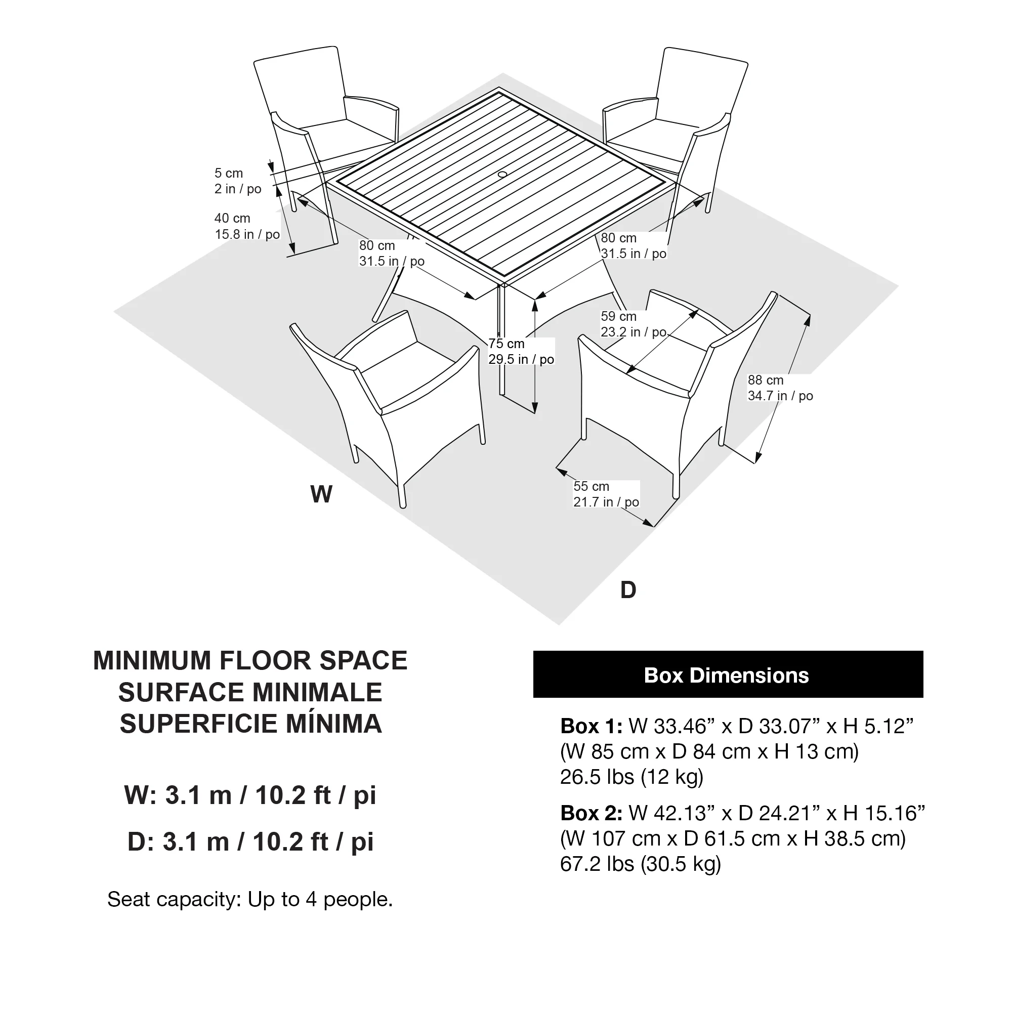 OVE Decors Mason 5-Piece Outdoor Patio Dining Furniture All-Weather Resistant Set