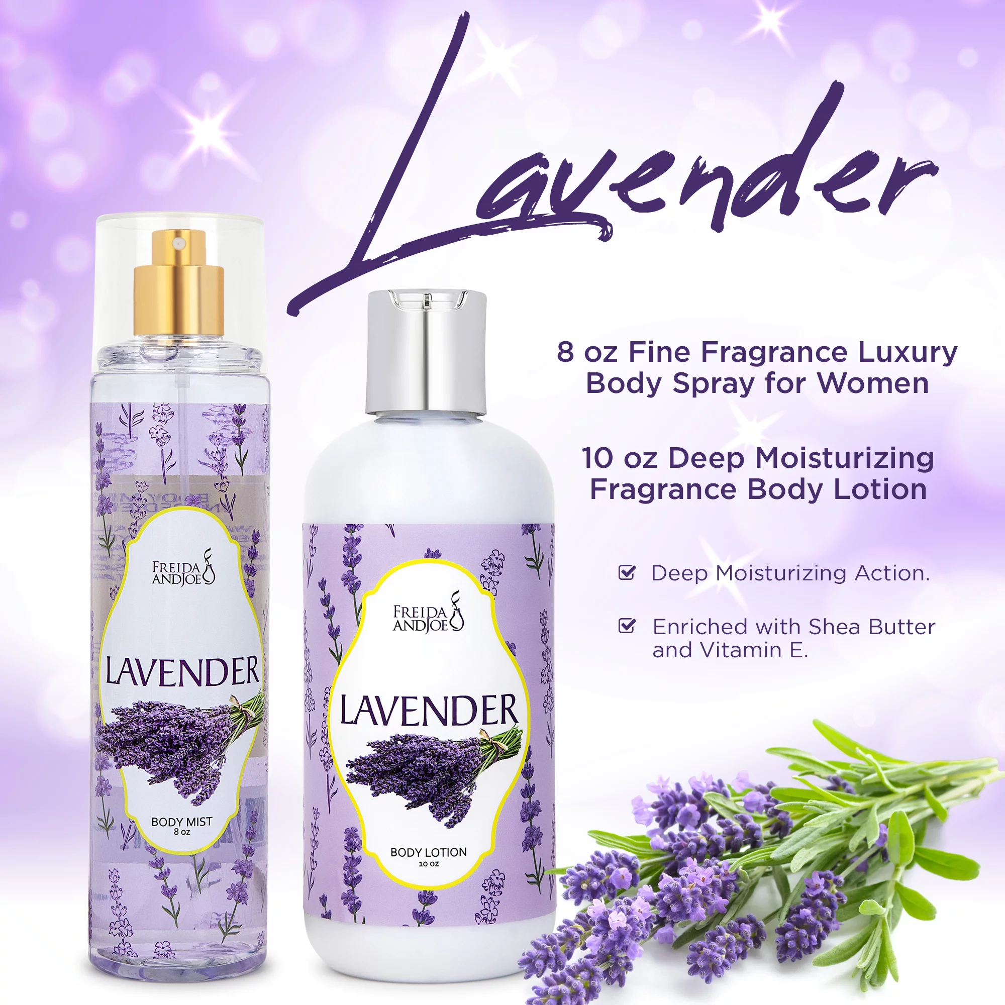 Freida & Joe Lavender Holiday Luxury Scented Body Lotion and Body Mist for Women