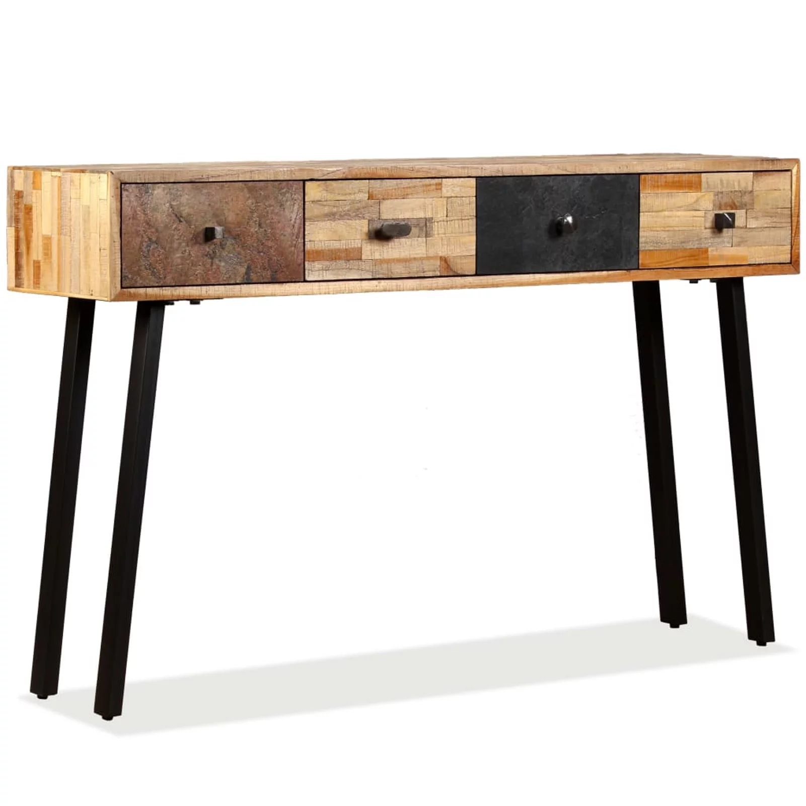Anself Console Table with 4 Storage Drawers Reclaimed Teak Wood Sofa and Couch End Table for Entryway, Hallway, Living Room, Home Furniture 47.2 x 11.8 x 29.9 Inches (L x W x H)