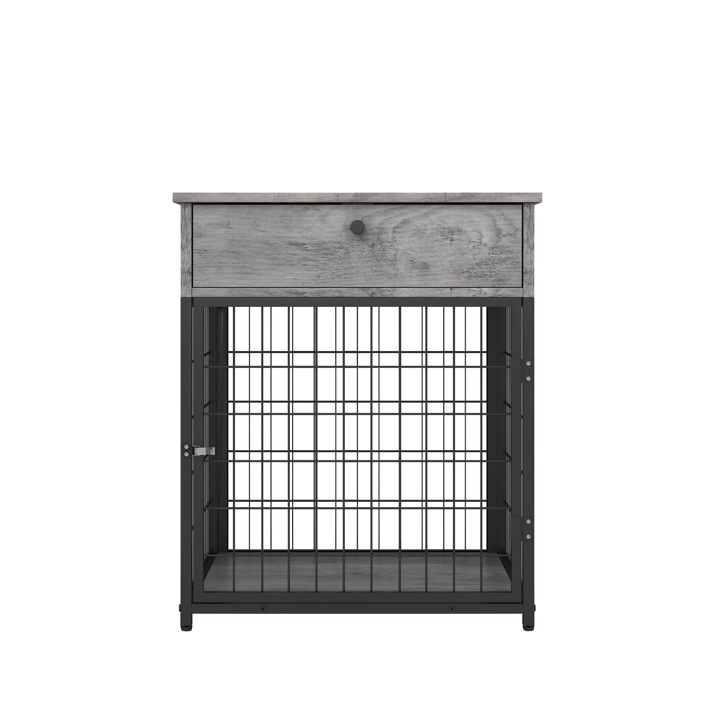 Seizeen 2-In-1 Dog Cage & End Table, Dog Crate Furniture End Table with Drawer, 20’’L Dog Cage for Small Dogs, Gray Wooden Dog Crate Kennel