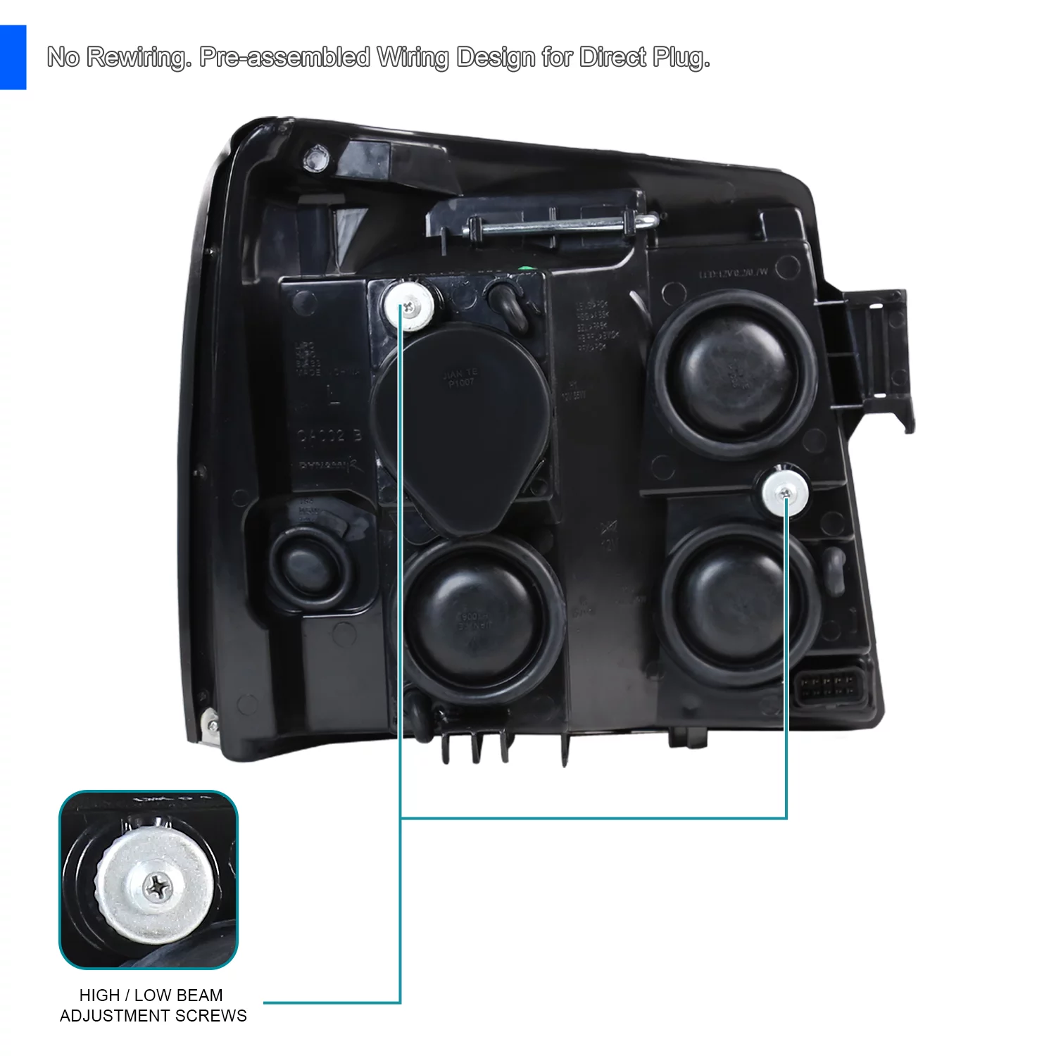 Spec-D Tuning LED Dual Halo Headlights Black Compatible with 2002-2006 Cadillac Escalade All, Left + Right Pair Headlamps Assembly