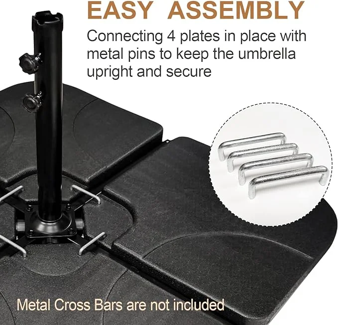 Artpuch 4pcs Square Offset Umbrella Base Plastic Cantilever Patio Umbrella Base, Water/Sand Filled Umbrella Base (176lbs, Dark Black)