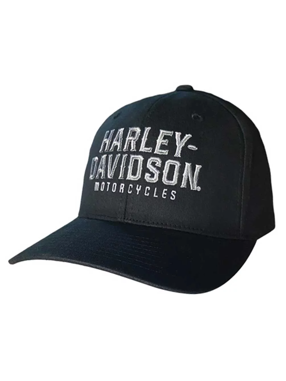 Harley-Davidson Men's Bevel Curved Bill Stretch Fit Baseball Cap - Black (L/XL), Harley Davidson