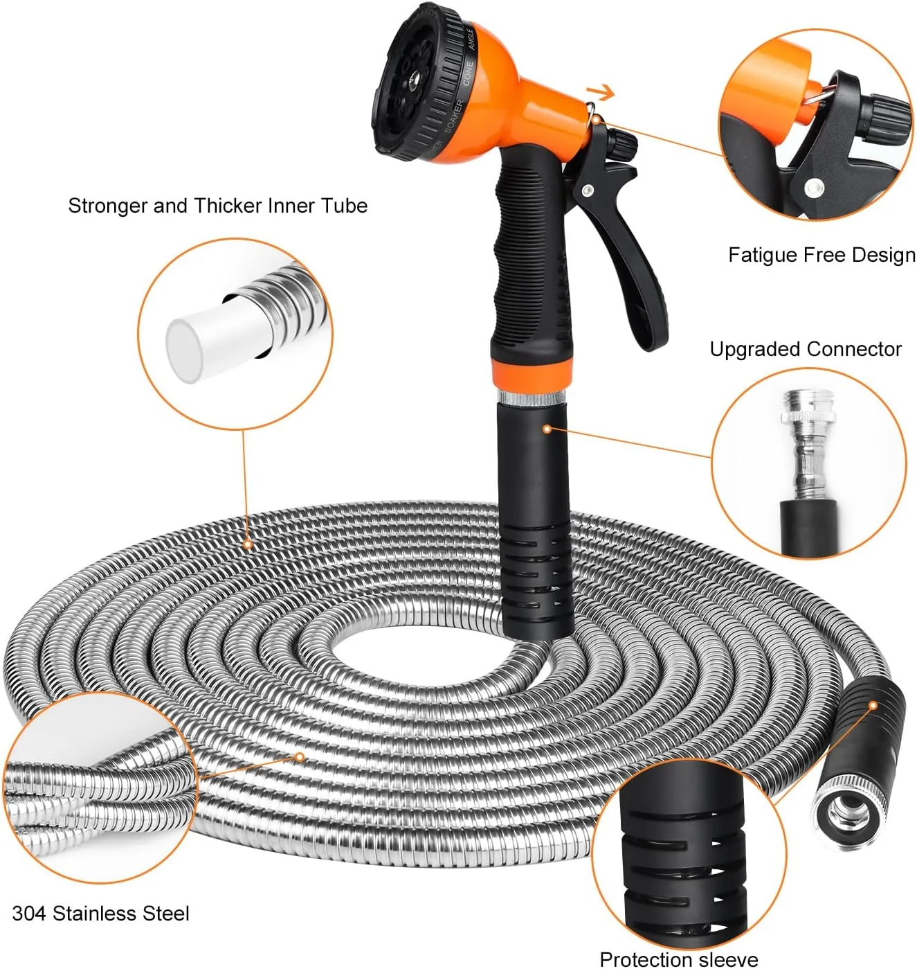 Garden Hose 50 FT - Flexible Metal Hose with 10 Function Nozzle, Kink Free, Lightweight, Durable, Crush Resistant Fitting, Easy to Coil, Puncture Proof Hose for Yard, Rv, 600 PSI - 2024 Model