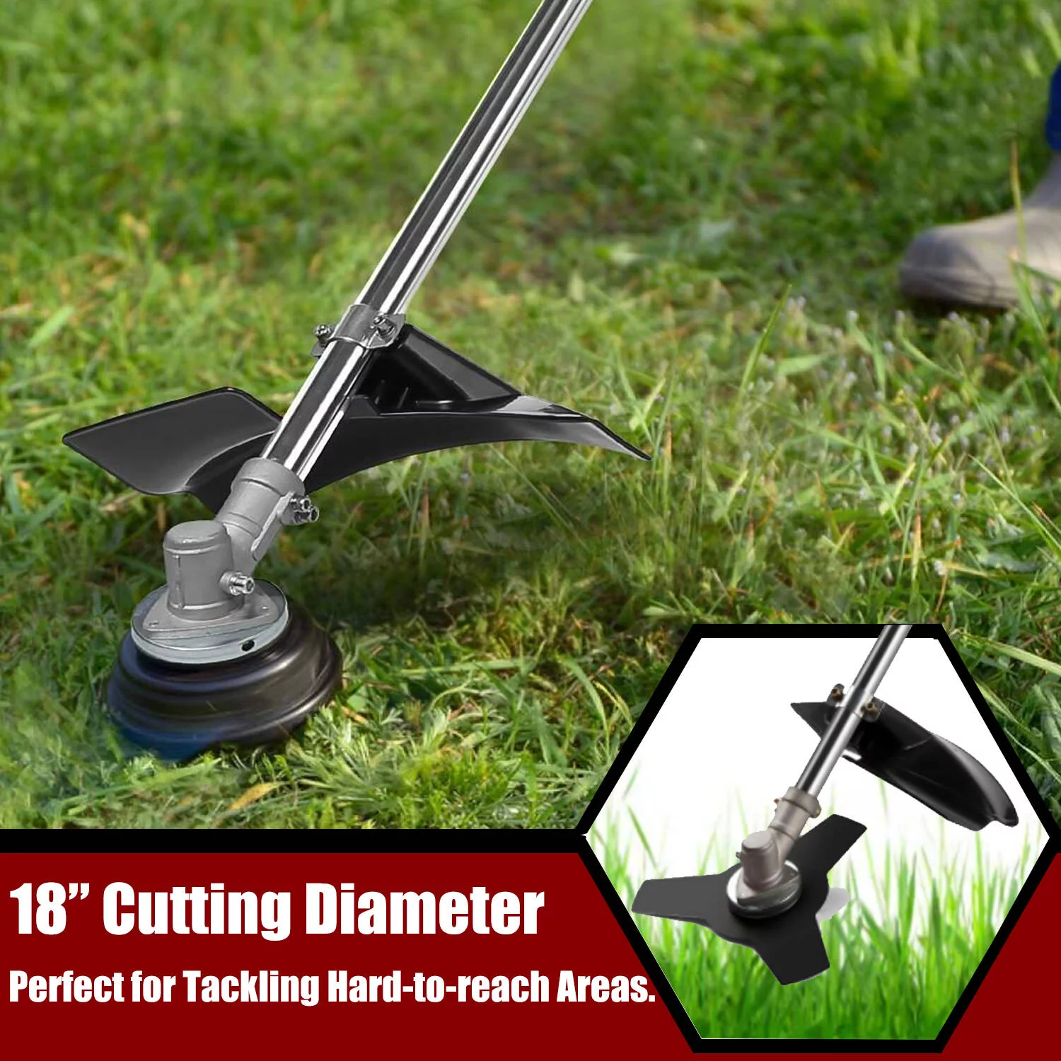 42.7CC String Trimmer 2-Cycle Grass Trimmer 2-in-1 Lawn Mower Gas Weed Eater with 2 Detachable Head