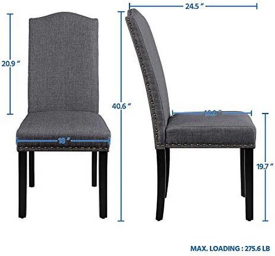 TJUNBOLIFE Dining Chair Kitchen/Leisure/Restaurant Chair Fabric Upholstered Chair Soft Padded Tufted Armless Chair with Nailhead Trim and Solid Wood Legs  4pcs  Blue