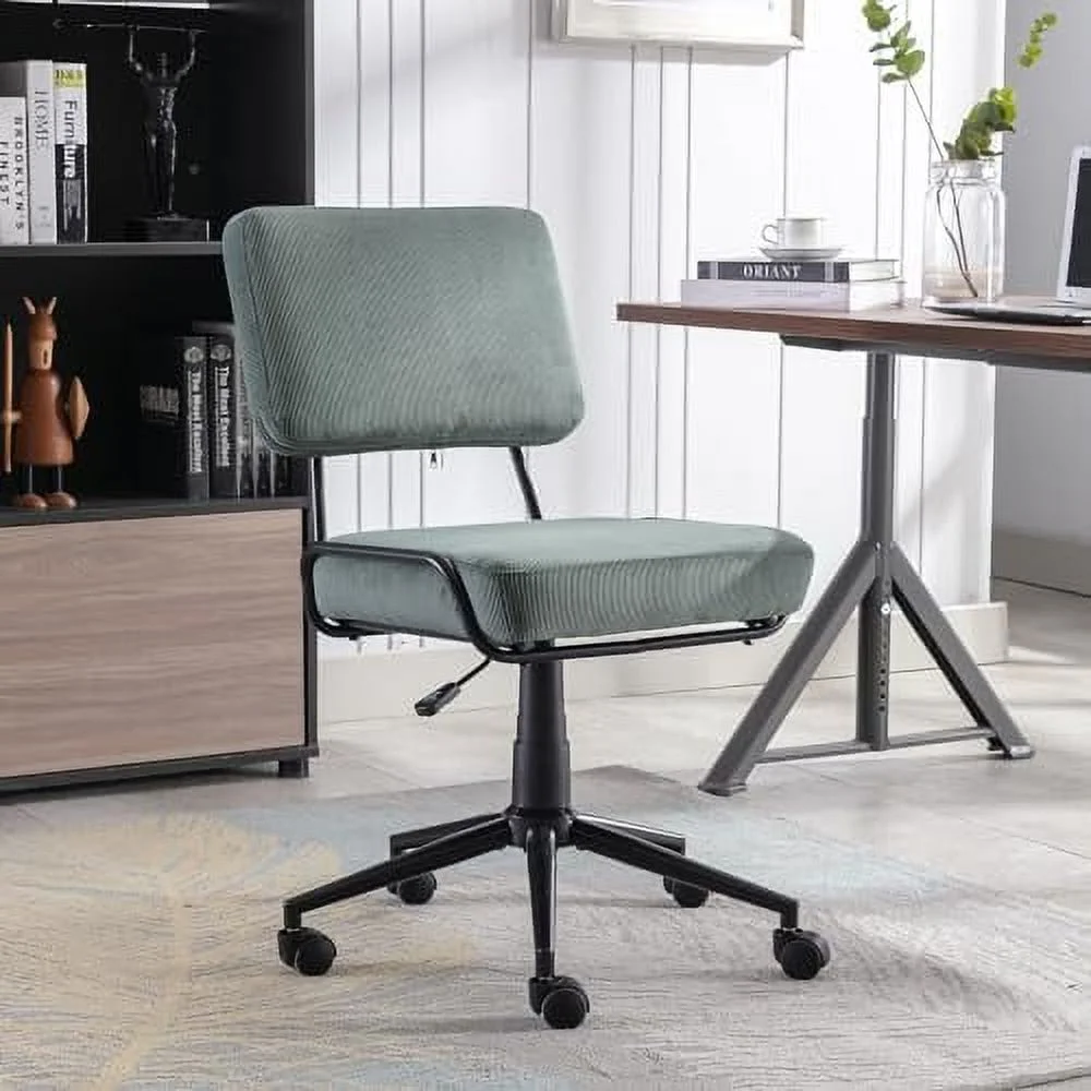 YPDCHB Office Desk Chair  Modern Corduroy Office Chair  Adjustable Swivel Home Task Chair  Mid-Back Cute Upholstered Armless Computer Chair with Wheels for Bedroom Studying Room Vanity Ro