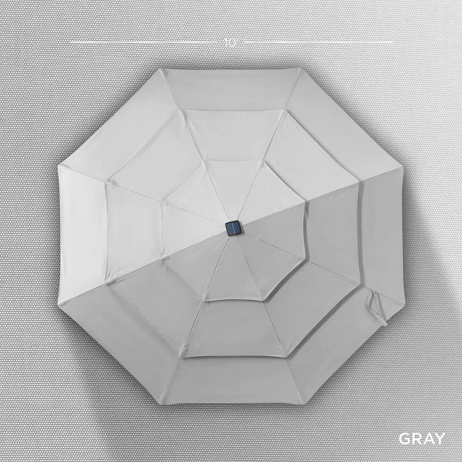 10ft 3-Tier Solar Patio Umbrella - LED Lights, Tilt Adjustment, 8 Ribs, Fog Gray