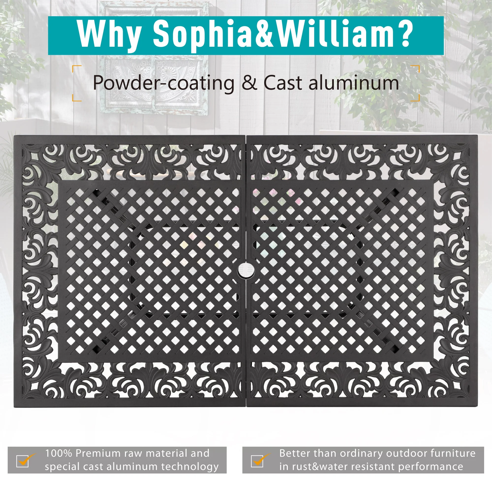 Sophia & William 7 Piece Cast Aluminum Outdoor Patio Dining Set 6 Chairs and Rectangular Table