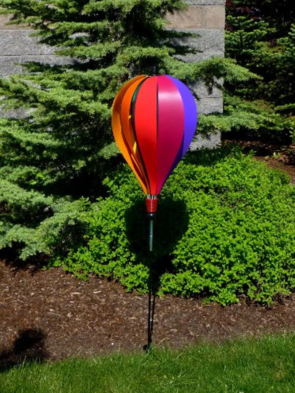 In The Breeze 1078 — Rainbow Poly 10-Panel Hot Air Balloon Ground Spinner — Colorful Wind Spinner Garden and Yard Decoration