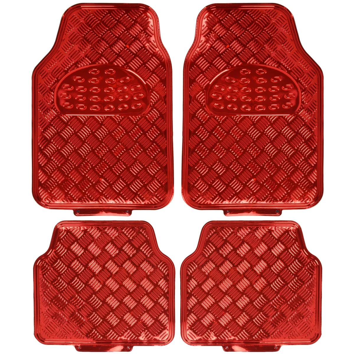 BDK MT-641-RD Universal Fit 4-Piece Metallic Design Car Floor Mat - Heavy Duty Protection Full Set