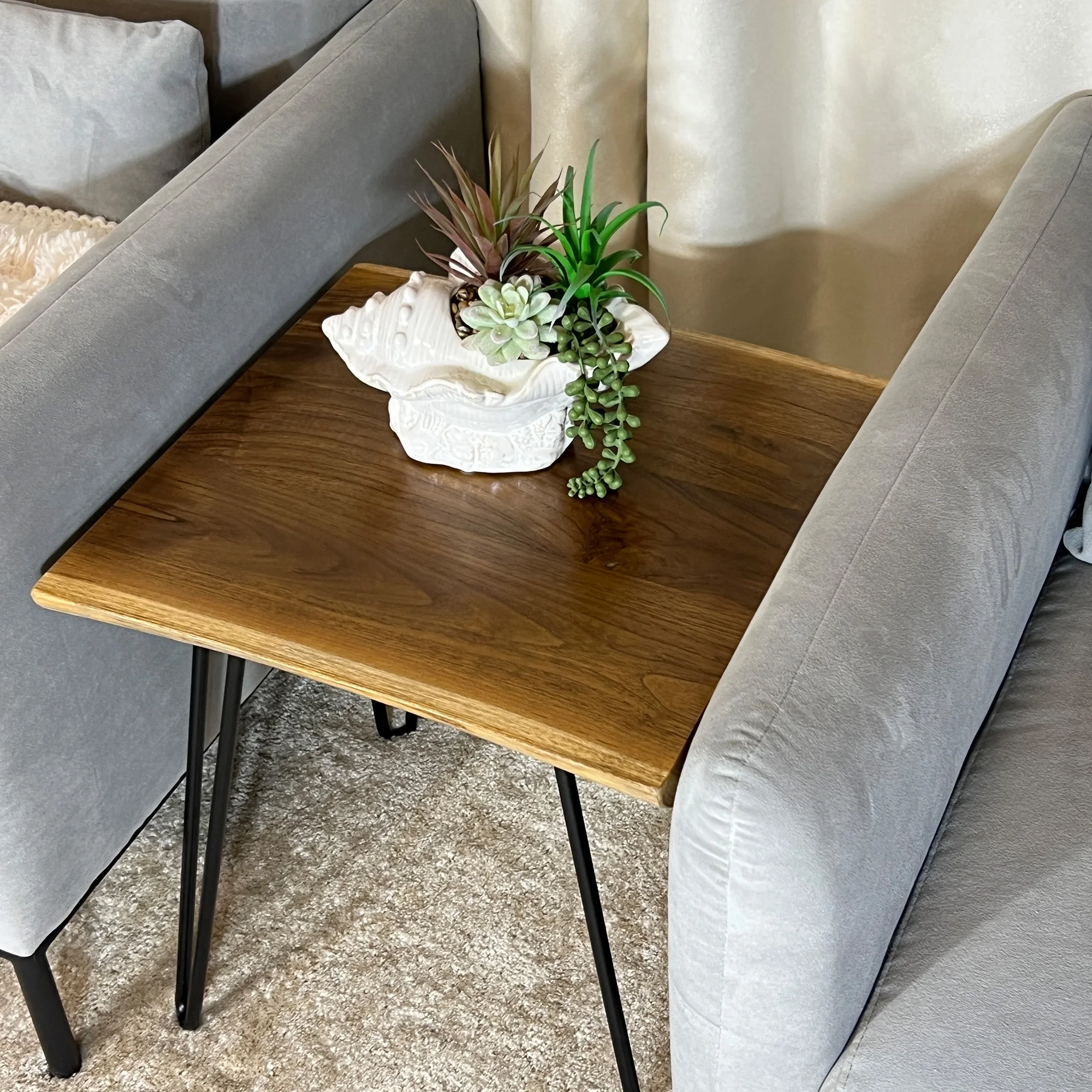 Greenage Natural Edge Teak End Table, Wood Side Table, Nightstand, Plant Stand, 17.8x17.8x20.9 inches, Square