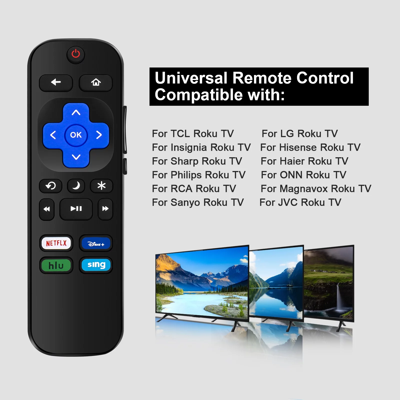 Universal TV Remote Control Replacement for Roku TV for Onn Roku/for LG Roku/for TCL Roku/for Philips Roku/for Insignia Roku/for Hisense Roku TVs (Not for Roku Stick and Box)