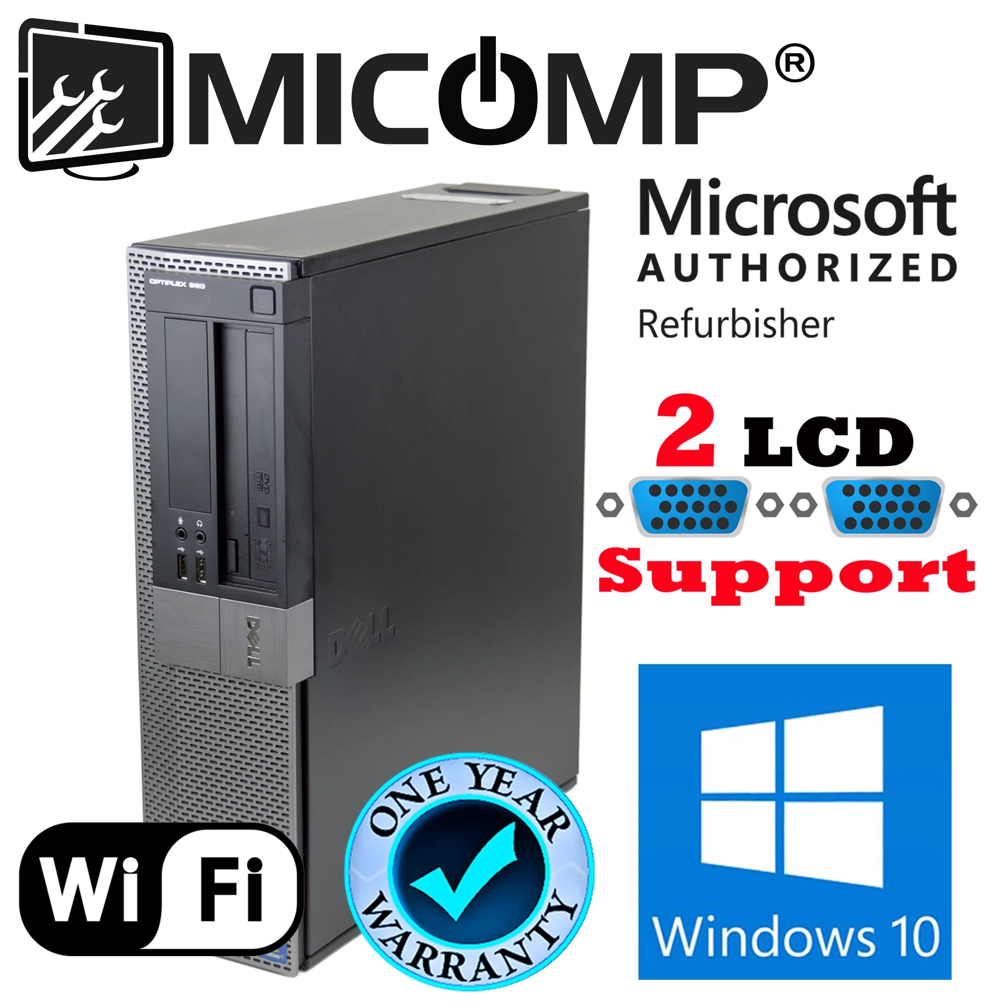 Restored Dual LCD Ready Dell Desktop Computer 3.10Ghz 4GB RAM 250GB HDD WiFi Windows 10 (Refurbished)