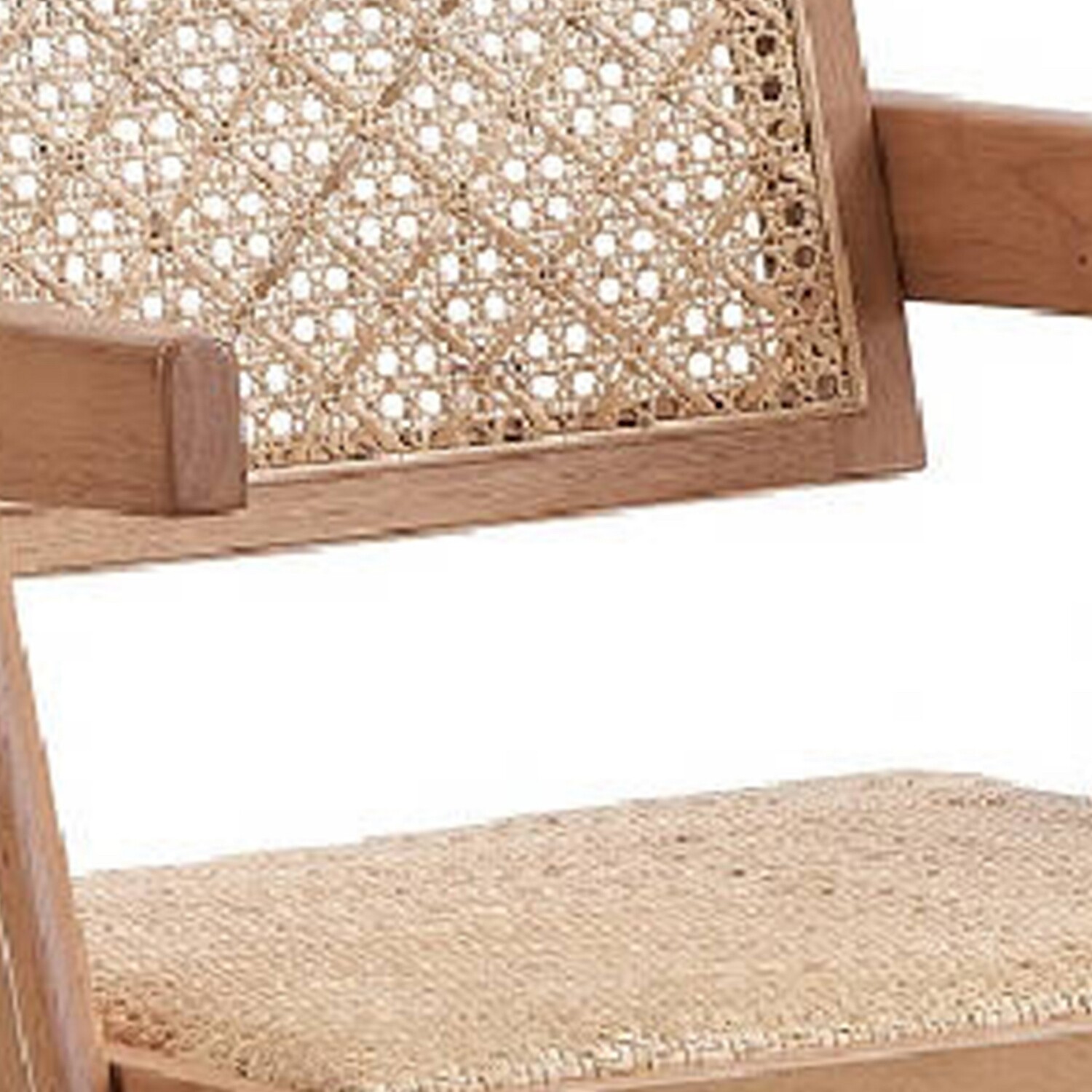 Benjara Tina 22 Inch Dining Armchair Set of 2, Woven Rattan, Natural Brown Wood