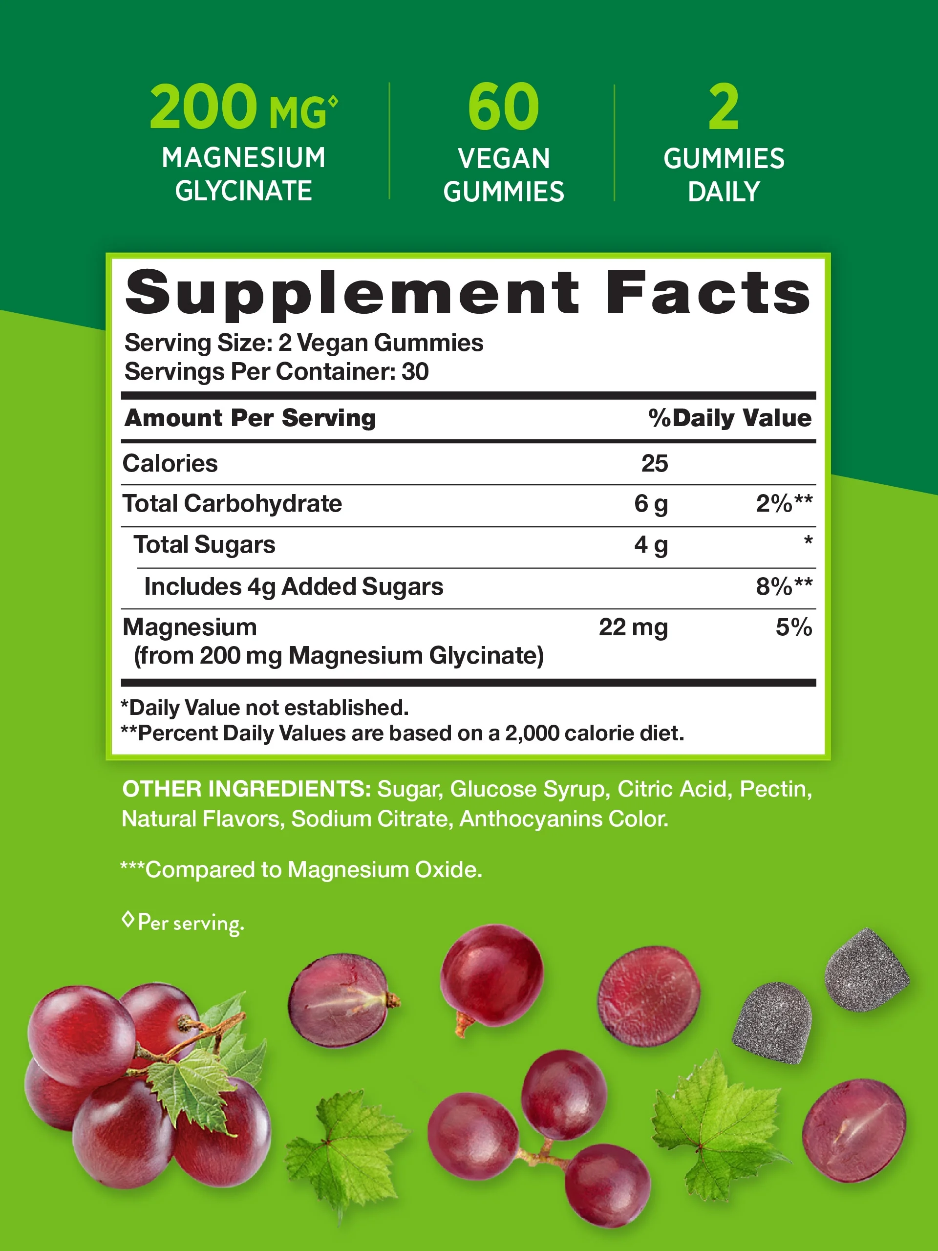 Magnesium Glycinate Gummies for Adults | 200mg | 60 Count | Vegan, Non-GMO & Gluten Free Supplement | Natural Grape Flavor | by Nature's Truth