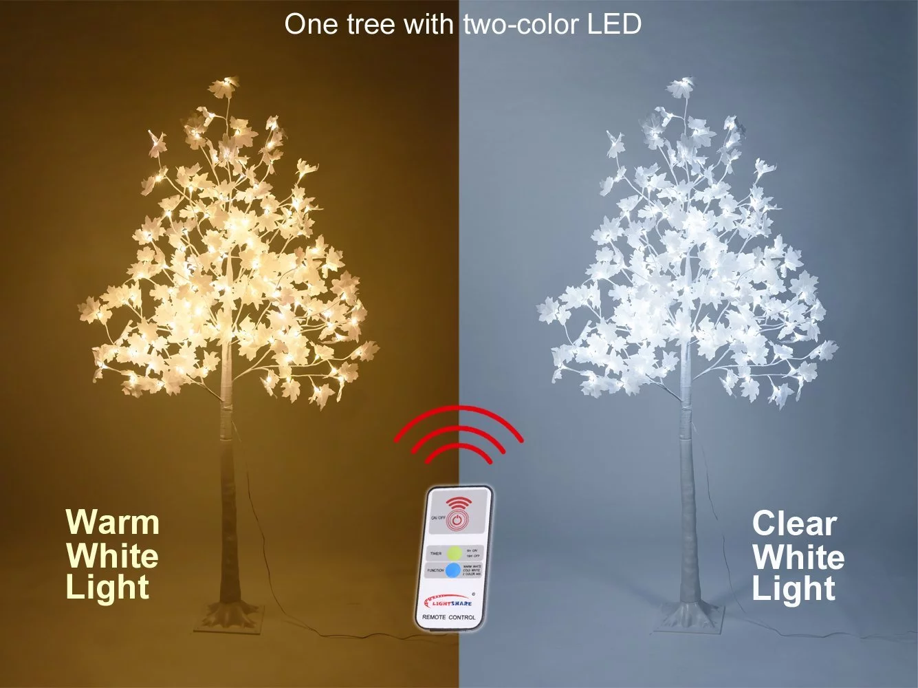 Lightshare 6 ft. White Maple Tree with LED Lights, With Remote Control for Warm White, Clear White Light and Mixed Lights Colors