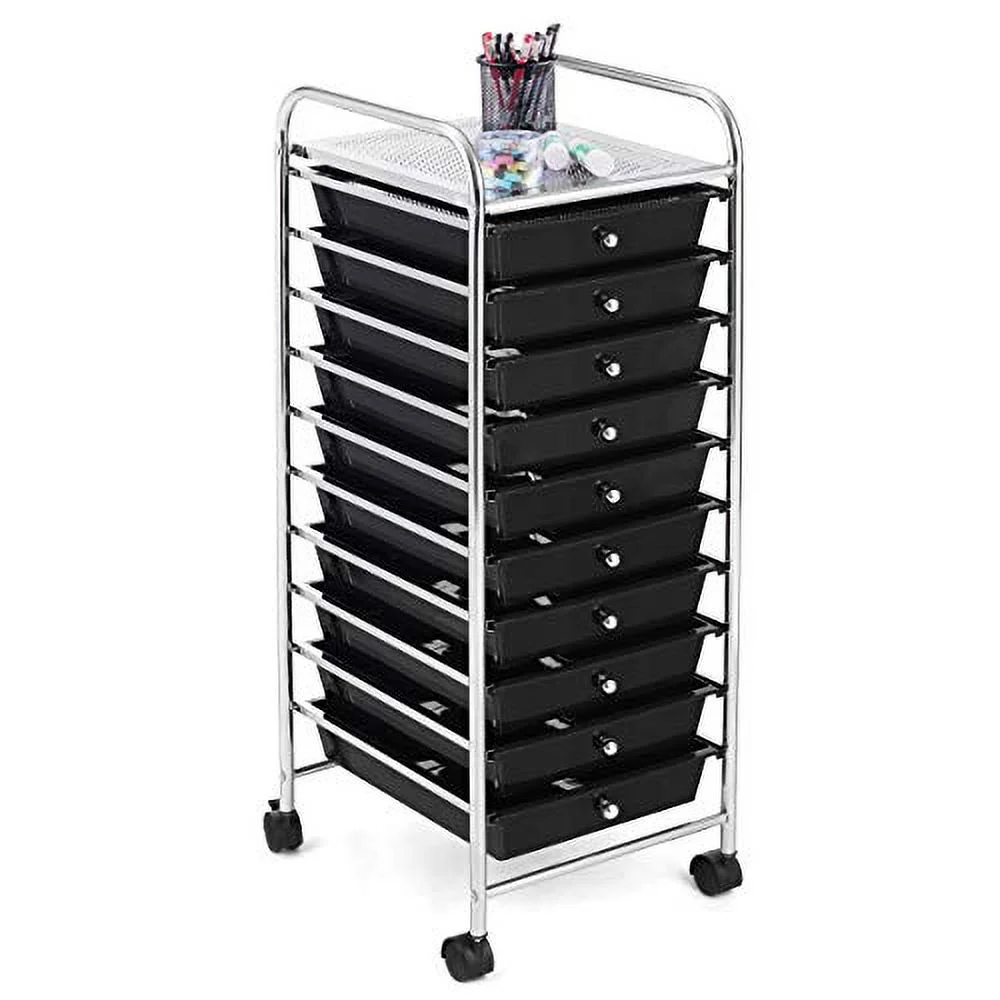 ORALNER 10-Drawer Rolling Storage Cart, 10 Tiers Utility Cart w/Wheels, Mobile File Storage Organizer Cart