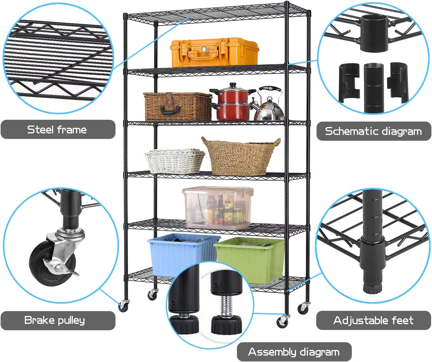 6-Tier Storage Shelf Heavy Duty Wire Shelving Unit 82