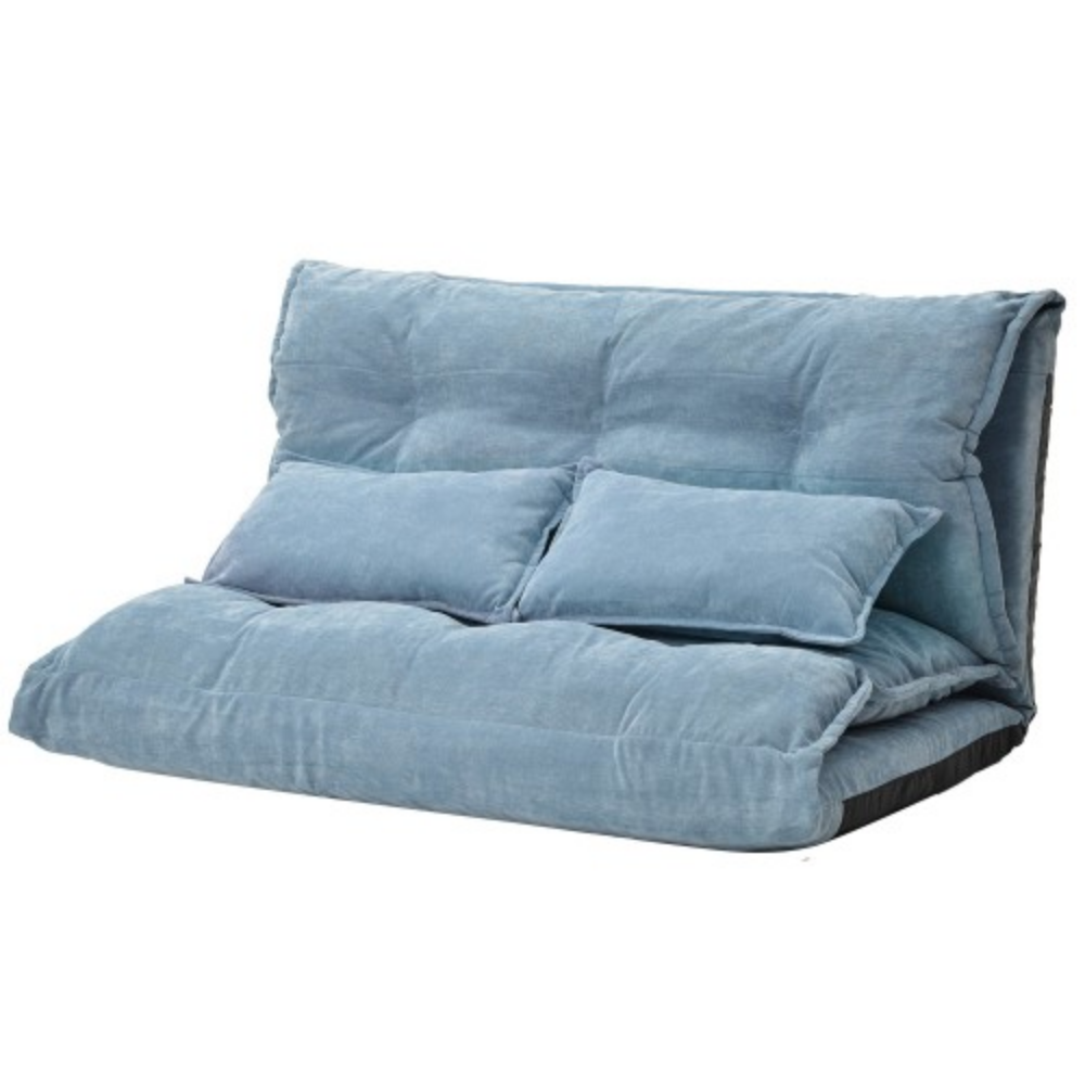 Lazy Sofa Adjustable Folding Futon Sofa Video Gaming Sofa with Two Pillows  Blue + Polyester + Foam