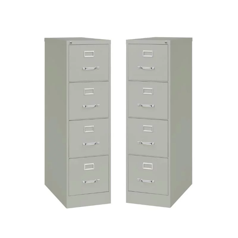 Home Square 4 Drawer Vertical Wood Filing Cabinet Set in Light Gray (Set of 2)