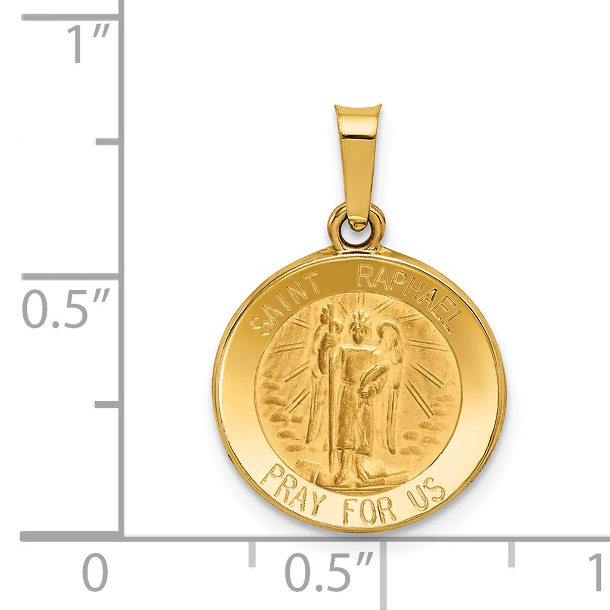 Carat in Karats 14K Yellow Gold Polished And Satin St Raphael Medal Hollow Pendant Charm (18mm x 16mm) With 10K Yellow Gold Lightweight Rope Chain Necklace 20''