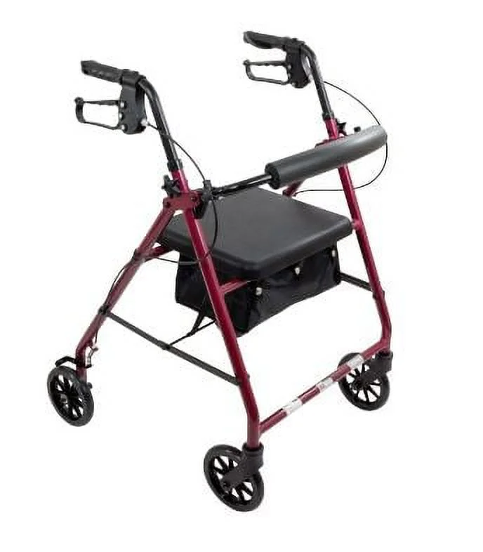 Roscoe Medical Rollator With Padded Seat, Burgundy, Mobility Walker for Seniors, 250 lb Capacity