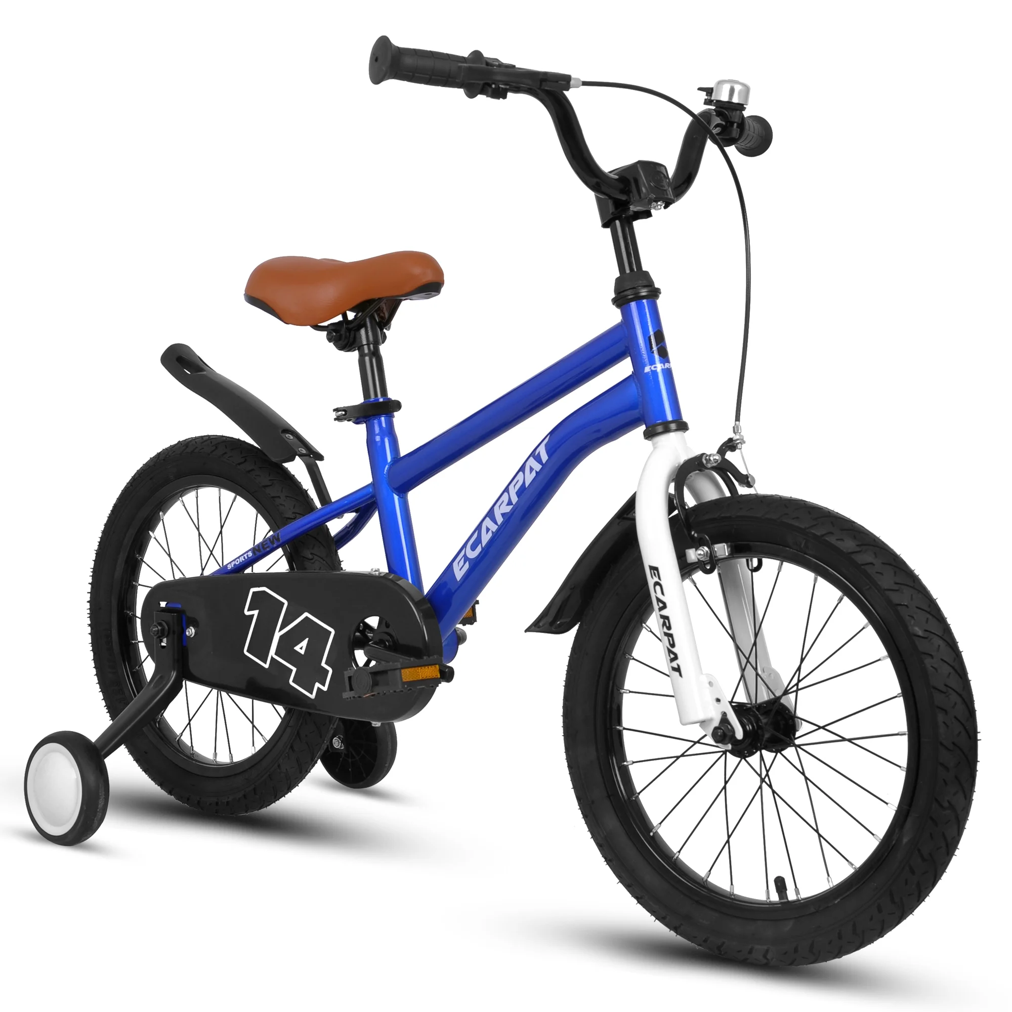 Ecarpat Kids Bike for Boys and Girls, 14 Inch Kids' Bicycles with Training Wheels, Hand Brakes and Fender, Freestyle Children Bicycle for Ages 3-5 Years Old, Blue