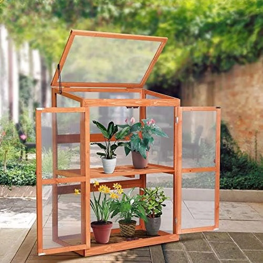 greenhouse wooden cold frame greenhouse, garden portable mini greenhouse cabinet, raised flower planter shelf protection for outdoor indoor use, 0760