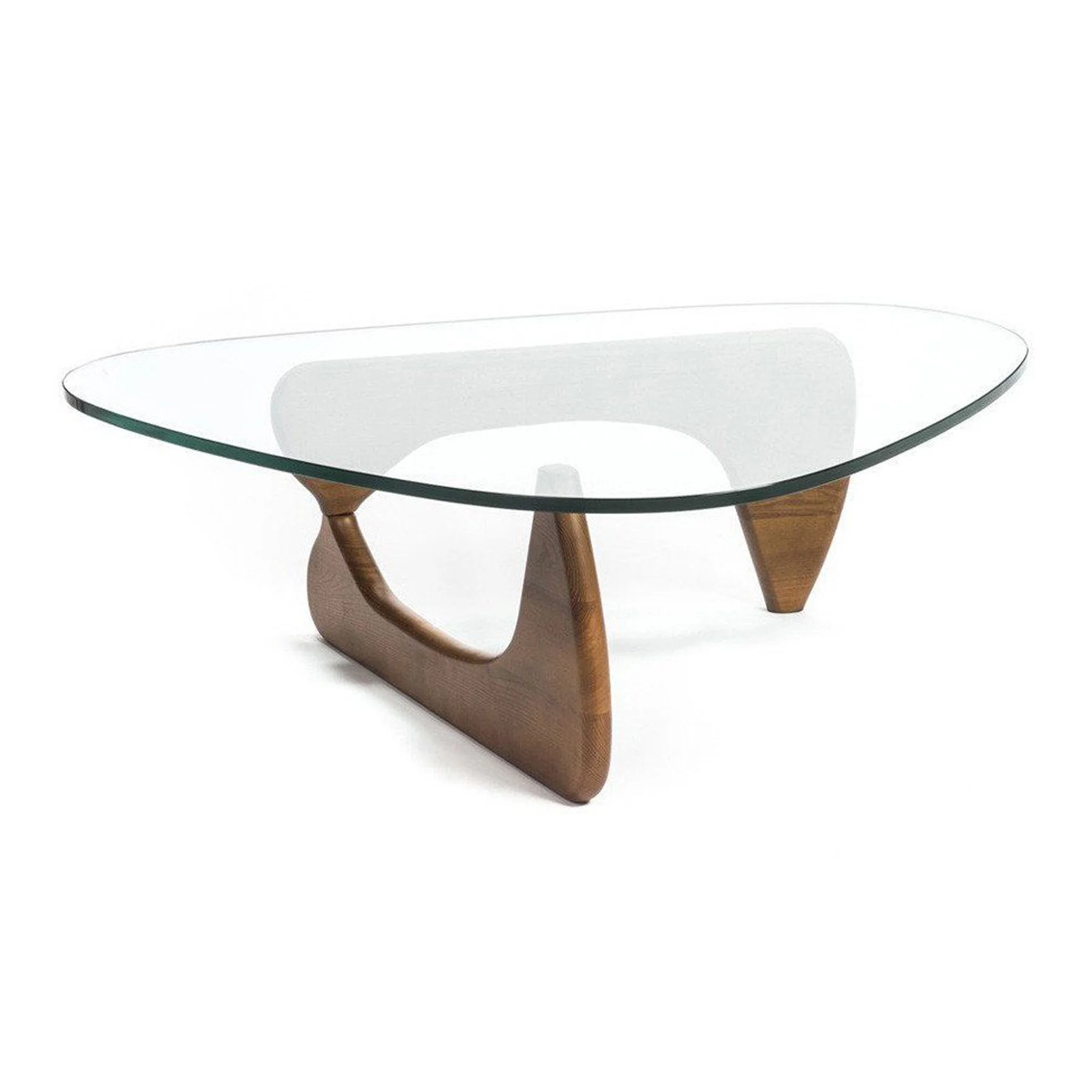 HomeRoots 520854 50 in. Walnut & Clear Glass Triangle Coffee Table