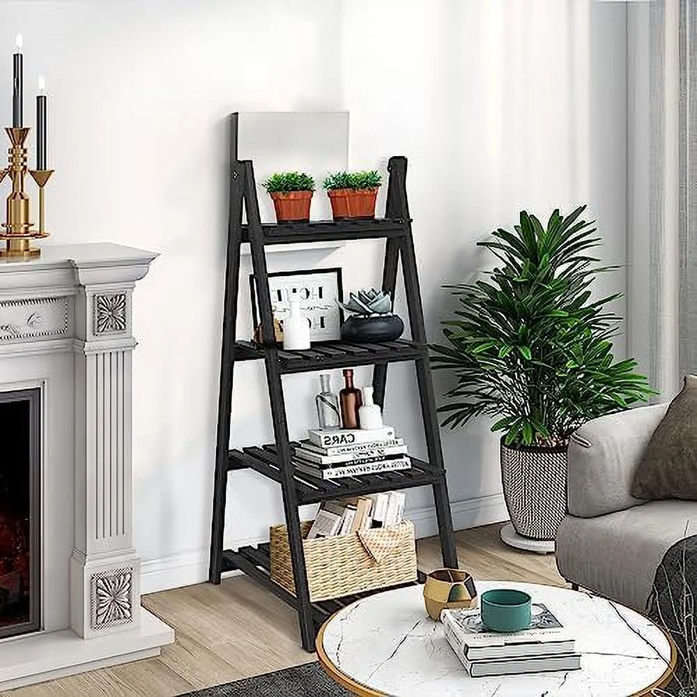 TJVNLDE TAG 3 Tier Ladder   Wood -Shaped Bookshelves Ladder Bookcase Decorative Leaning Ladder   Plant Display   Rack  Room  Home  Office  Kitchen  Bedroom  Balcony