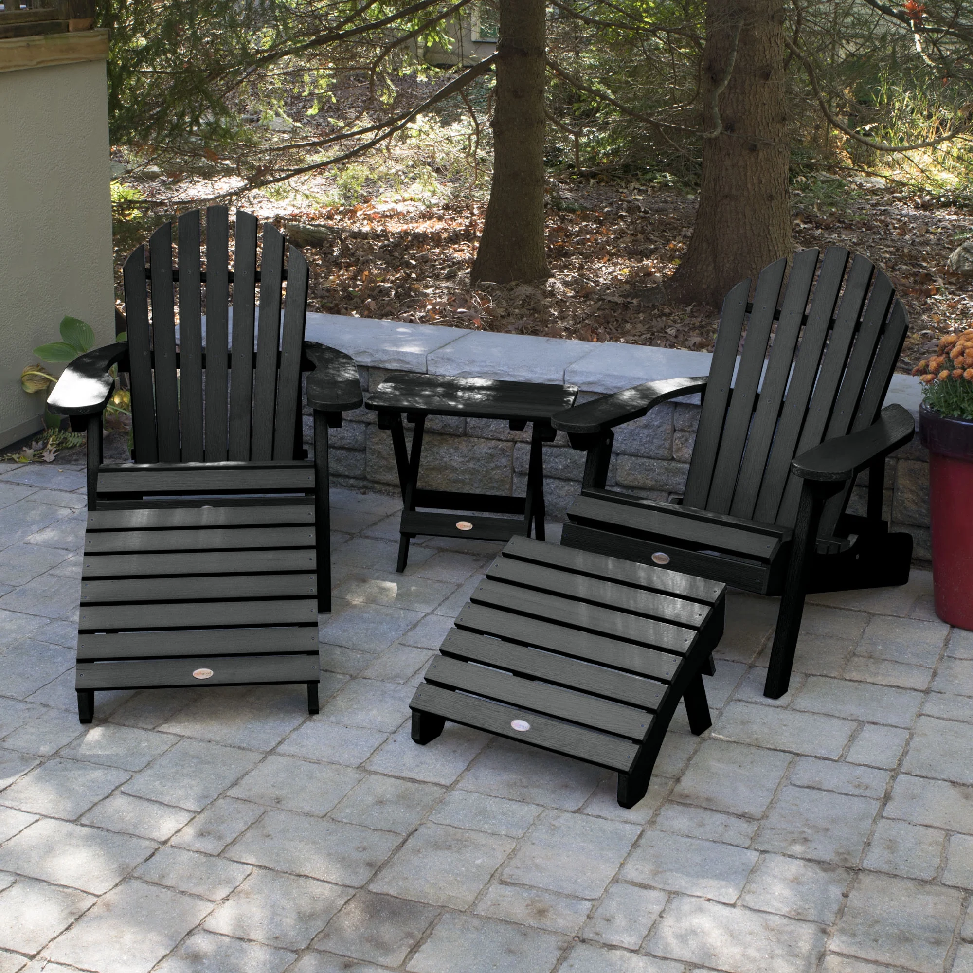 Highwood 5pc Hamilton Folding & Reclining Adirondack Set with 2 Folding Ottoman & 1 Folding Adirondack Side Table