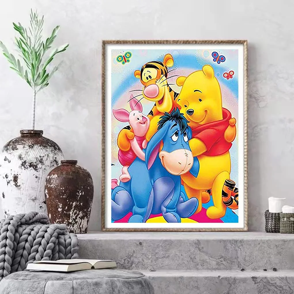 Diamond Painting Kits for Adults 5D DIY Round Diamond Number Kits with Full Drill Large Size 12x16 Inch Winnie the Pooh Diamond Embroidery Paintings for Home, Office, Wall Decor
