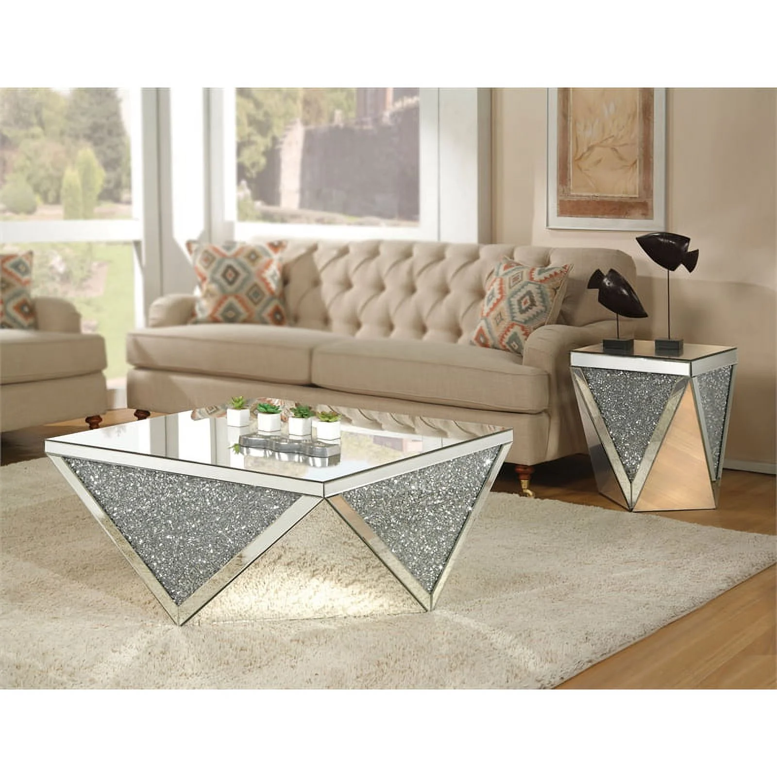 Home Square 2-Piece Set with Glass Coffee Table and Accent End Table