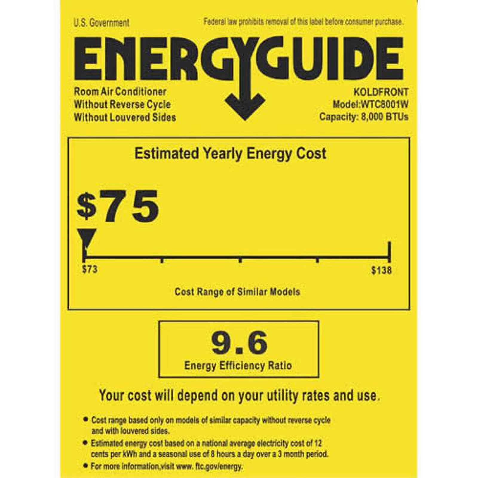 Koldfront Wtc8001wslv 8000 BTU 115V Through The Wall Air Conditioner - White