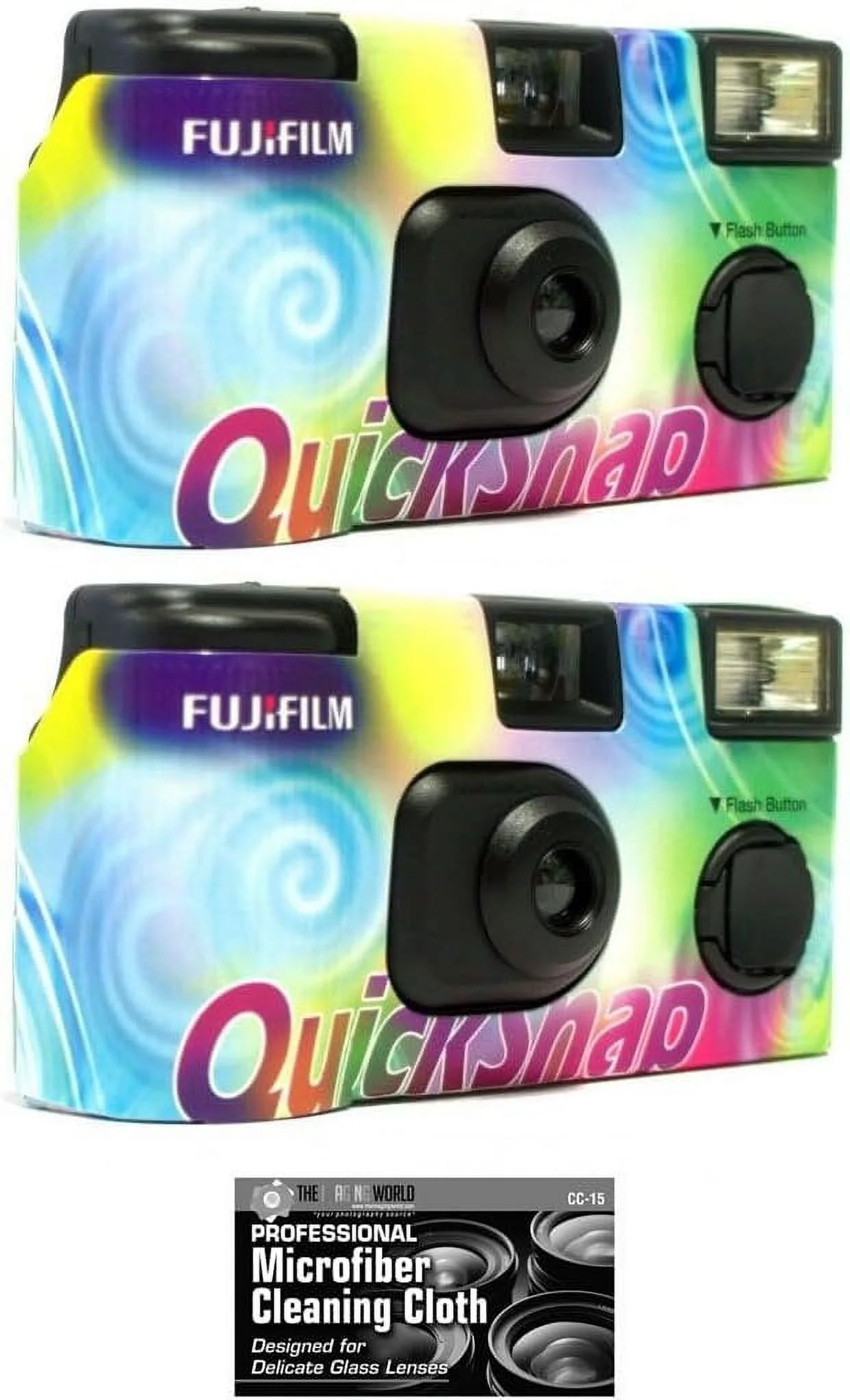 FUJIFILM QuickSnap Flash 400 One-Time-Use Disposable Camera 27 Exposures - 2 Pack with Cloth