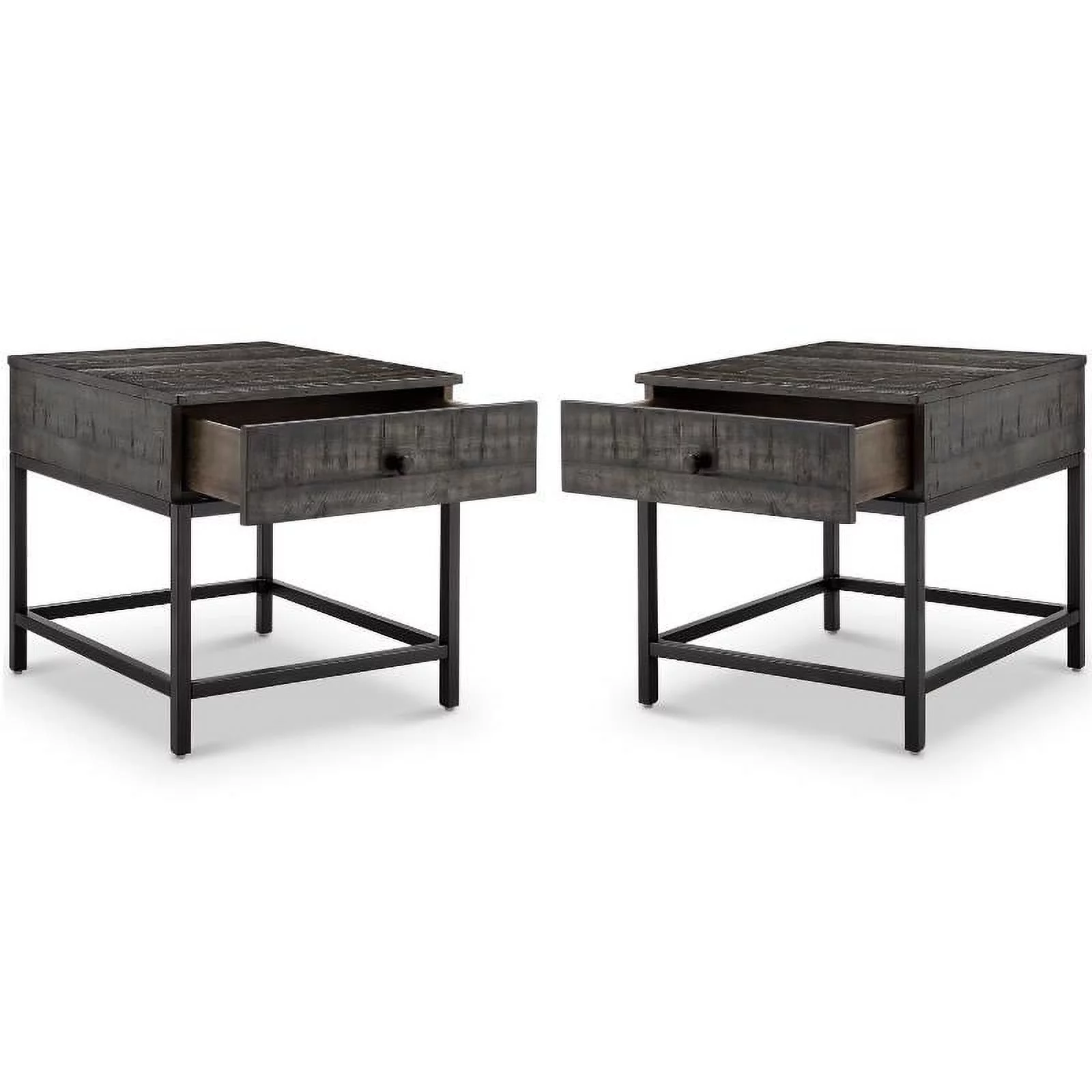 Home Square Rustic Rectangular Wood End Table in Distressed Whiskey - Set of 2