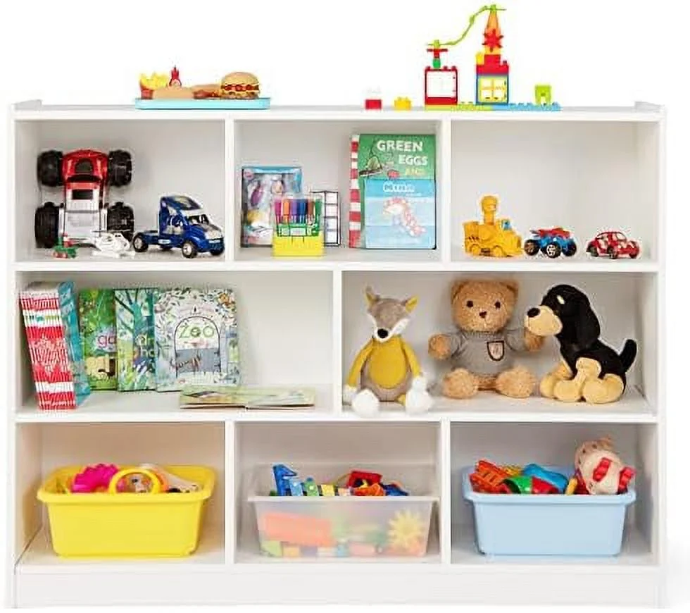 TQJKLFDY Wooden Montessori  for   5-Section  Cabinet  2-Tier Open  Bookshelf  Toy  Organizer for Playroom  Classroom  Grey