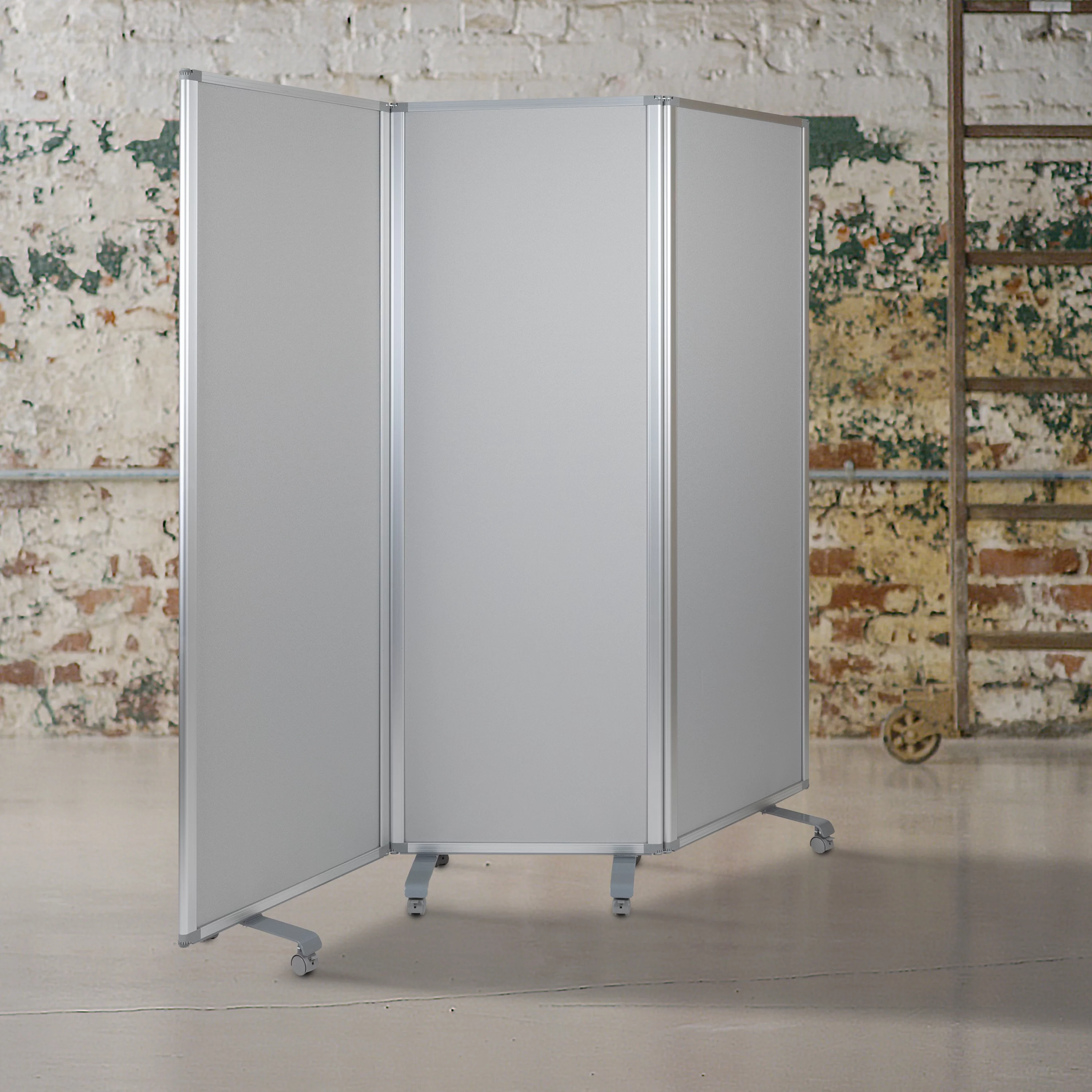Emma + Oliver Mobile Whiteboard/Cloth 3 Section Partition with Locking Casters, 72