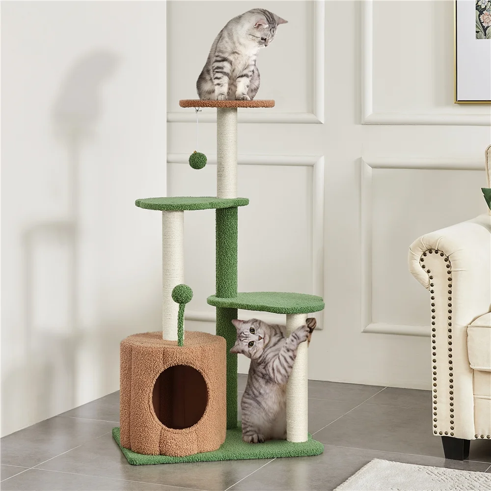 Yaheetech 42'' H Cat Tree Tower with Natural Sisal Scratching Posts, Green/Brown