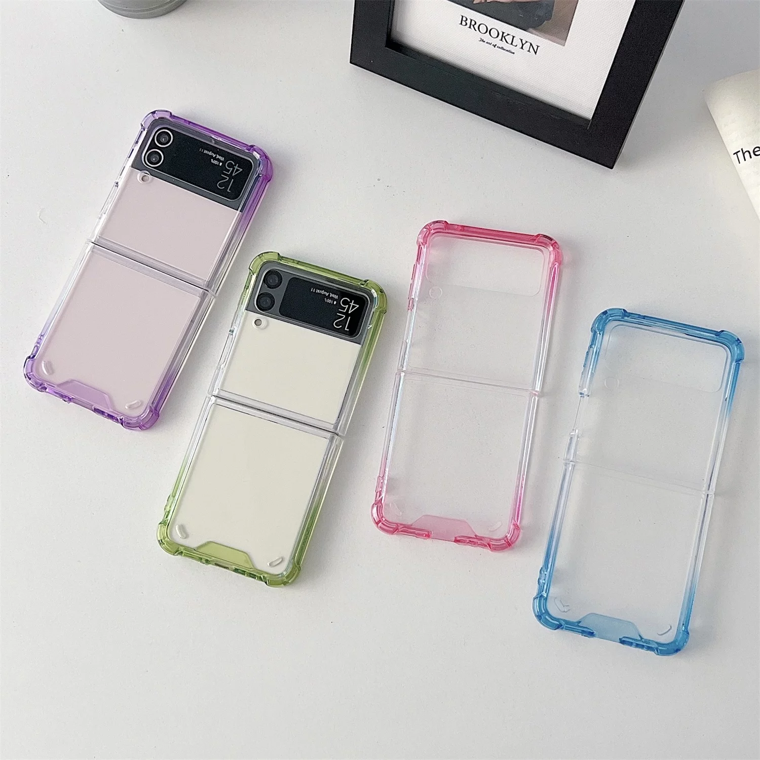 SaniMore for Samsung Galaxy Z Flip 3 Gradient Folding Case Slim Clear Rugged PC, All-Inclusive [Not Yellowing Technology] Full Body Shockproof Protective Cover for Girls Ladies Women, Blue