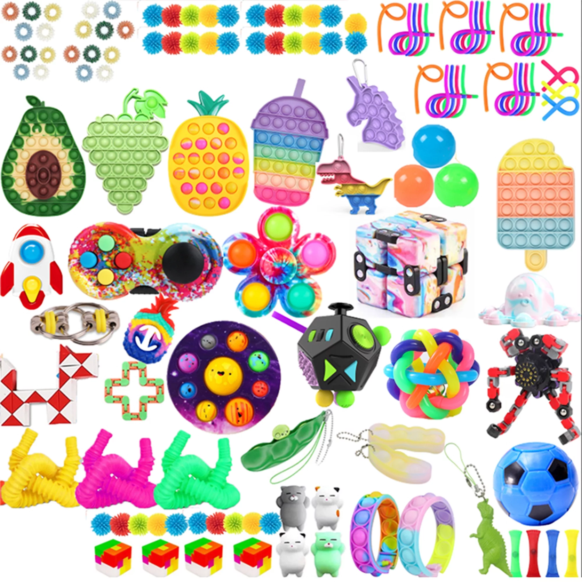 Sprifallbaby 120 Pcs Sensory Fidget Toy Set with Colorful Push Magic Chain Stress Relief Squeeze Hand Game for Daily