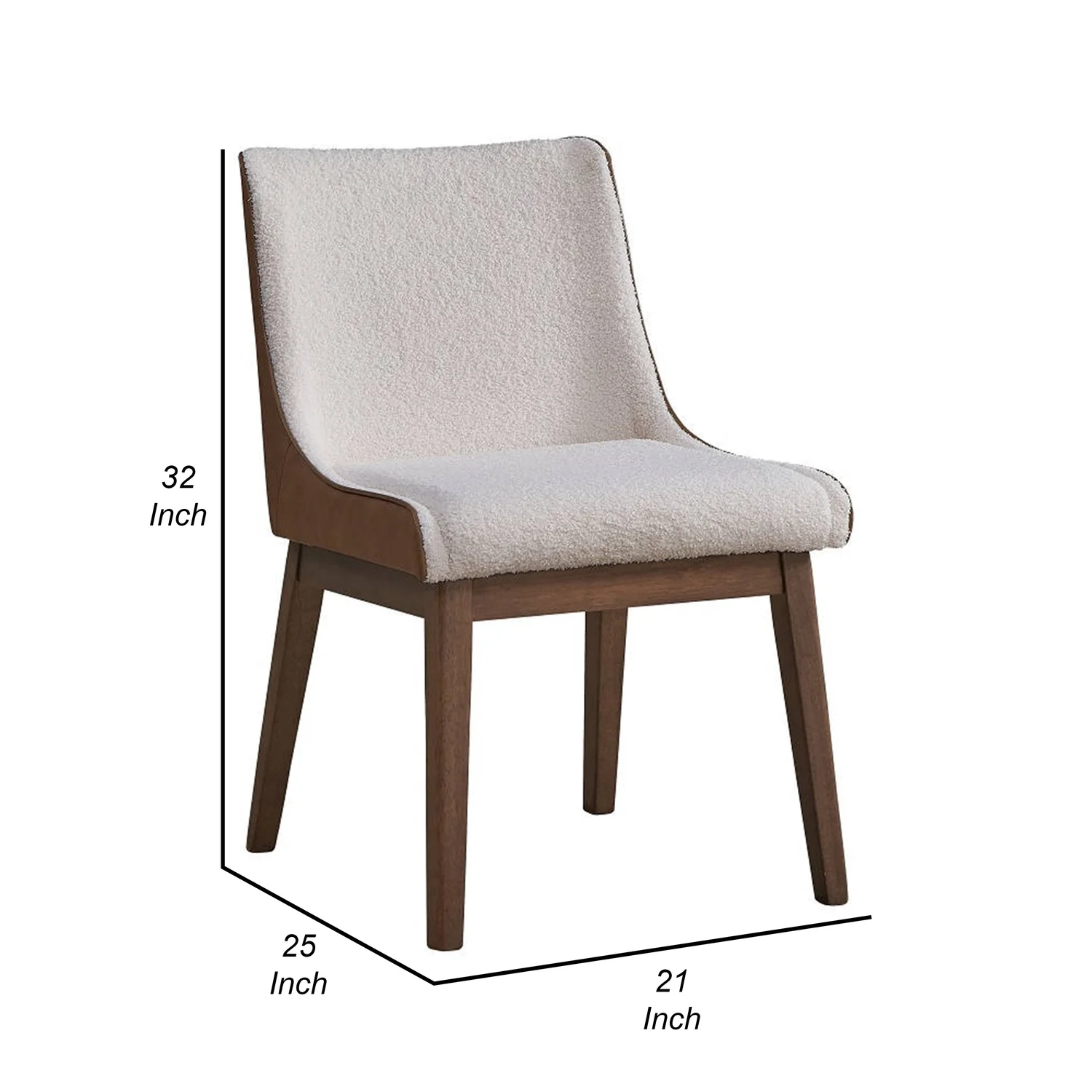25 Inch Side Dining Chair Set of 2 Wingback White Boucle Walnut Brown