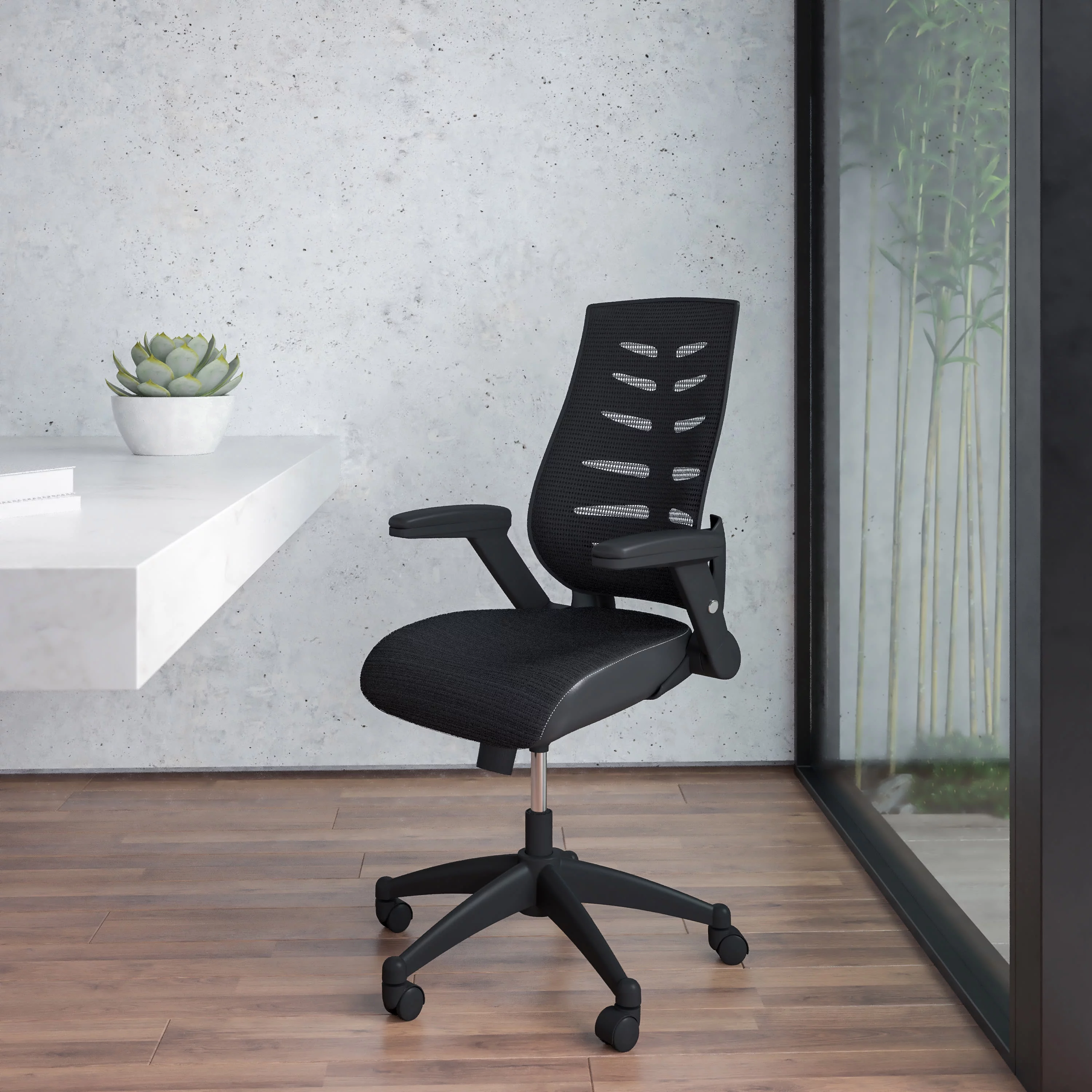 Emma + Oliver High Back Black Mesh Swivel Ergonomic Office Chair with Adjustable Flip-Up Arms