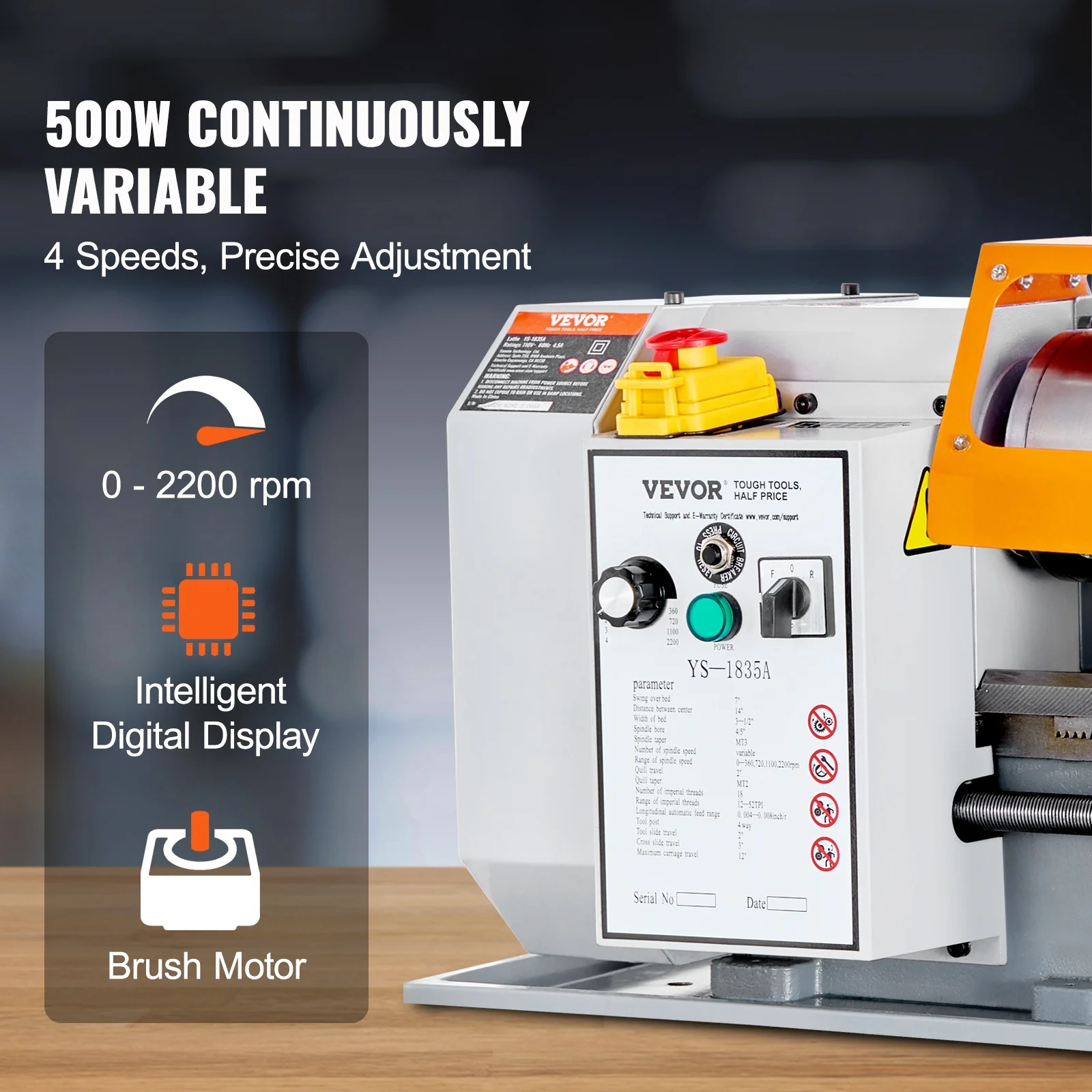 BENTISM Metal Lathe Power 7'' x 13.78'' 500W 0-2200 RPM Continuously Variable