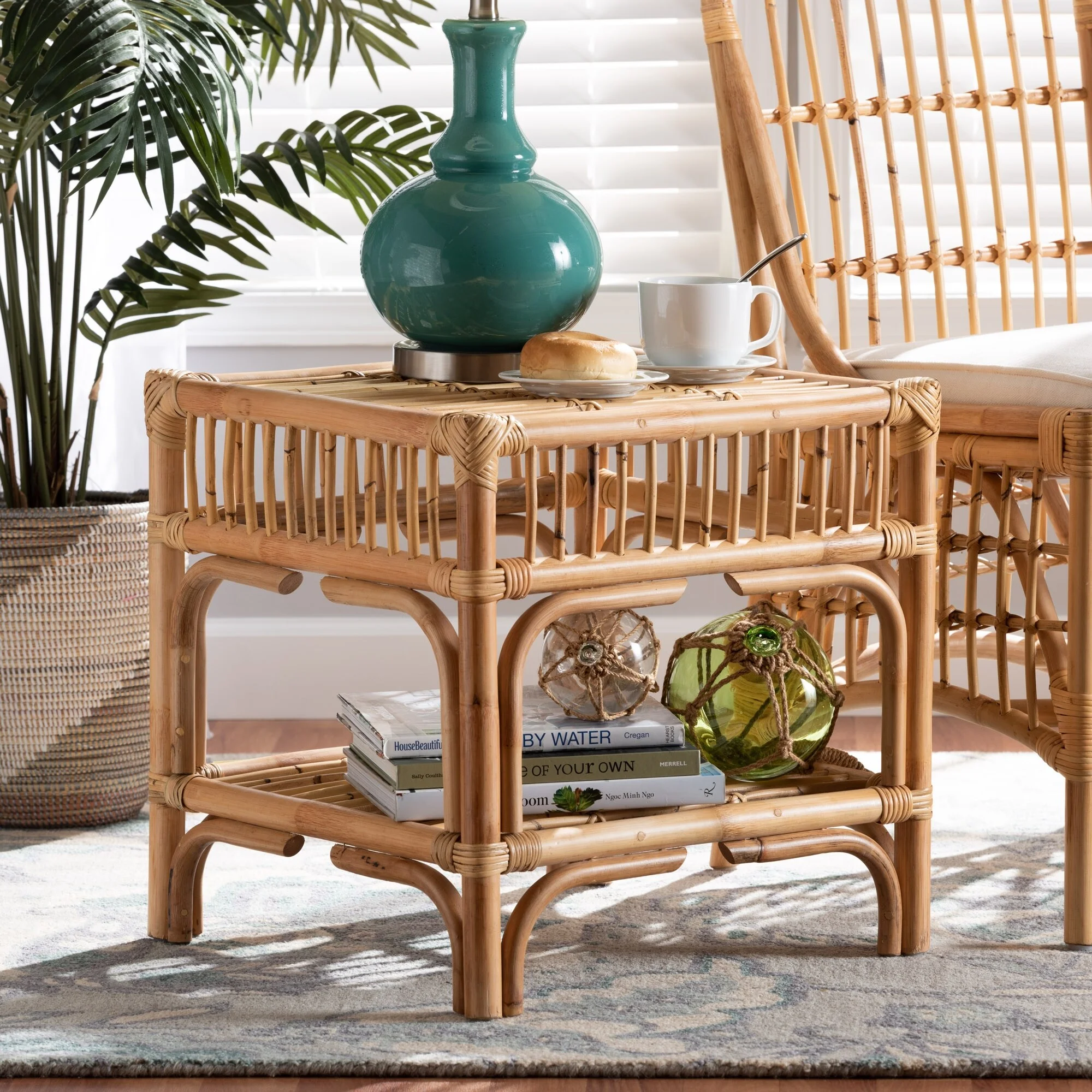 bali & pari Rose Modern Bohemian Natural Brown Rattan End Table