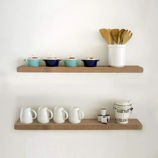 CDJXNLY Floating Shelves Wood Floating Shelves Set - New England  Rustic Pine Kitchen Office Bedroom Wall Mounted Smooth Finish Organizers 2 Pack (2 x 5.5 x 24\u201D & 36\u201D) (24 i