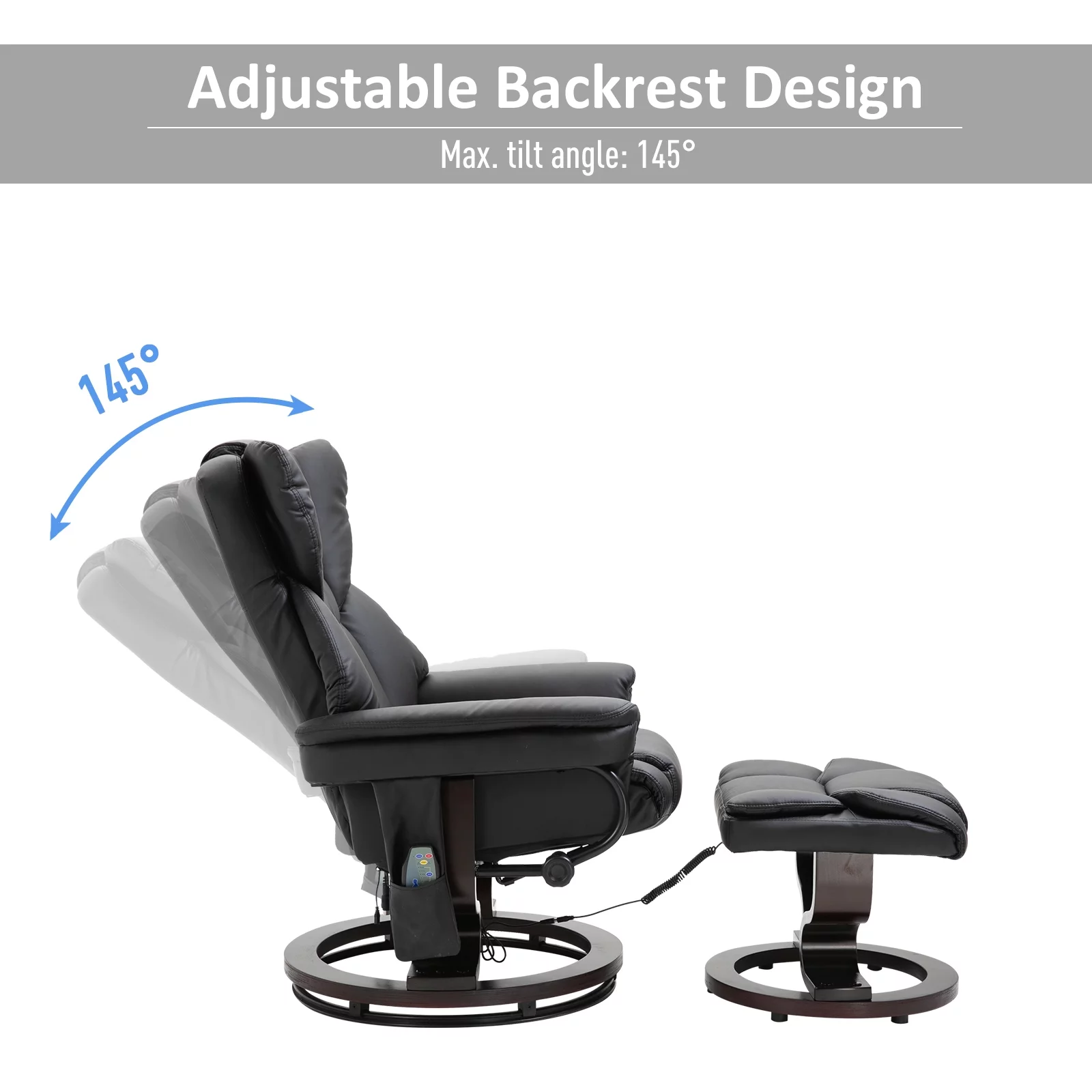 Massage Recliner Chair with Footrest, 10 Vibration Levels, Faux Leather, Black