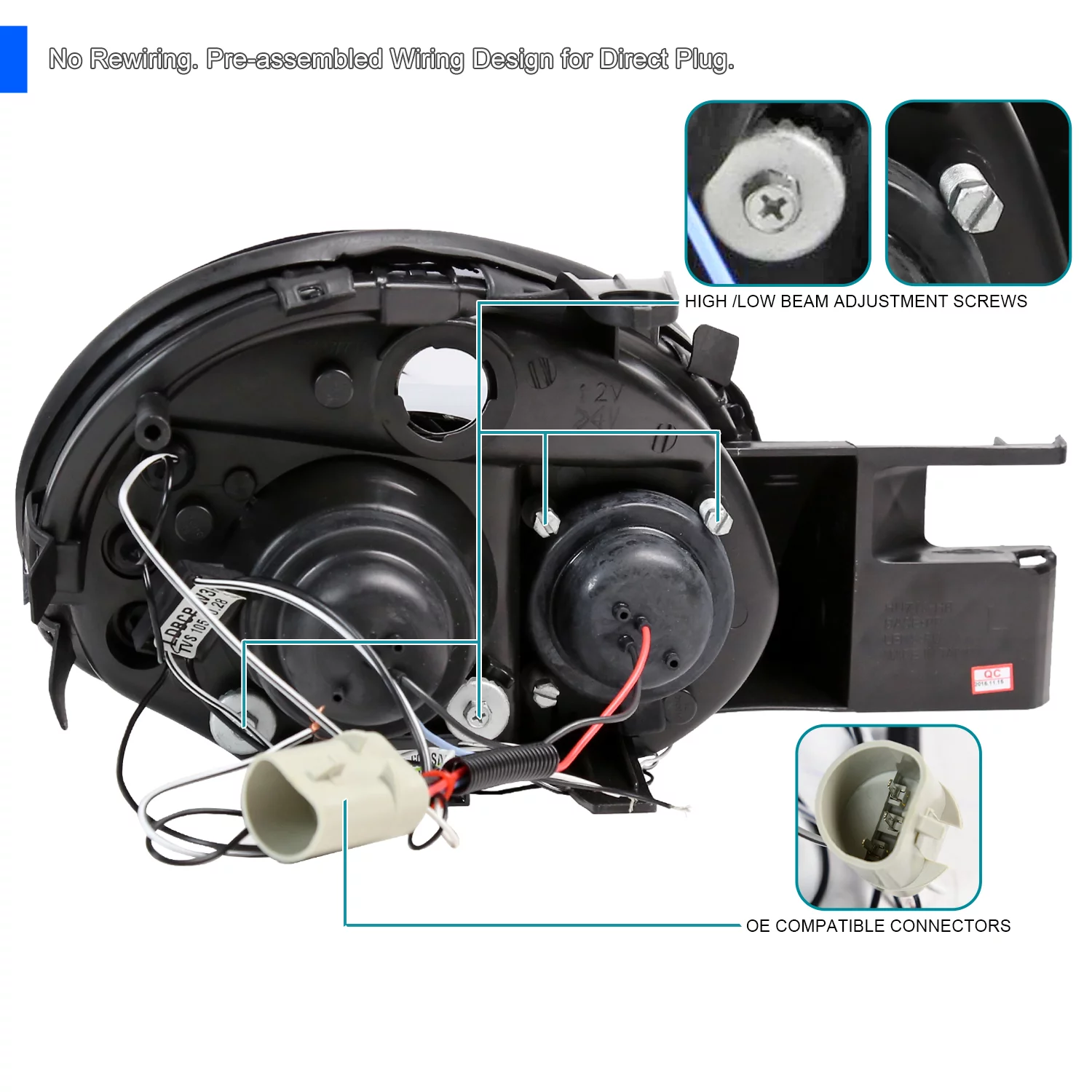 Spec-D Tuning LED Pro Headlights Black Compatible with 2003-2005 Dodge Neon Left + Right Pair Headlamps Assembly